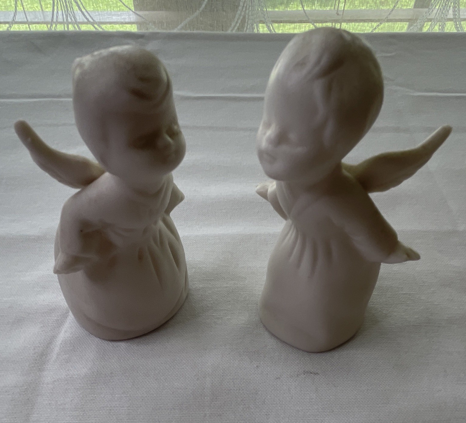 Enesco White Porcelain Angel Figurines Set of 2 Glossy 3D Effect 3.75in Decor