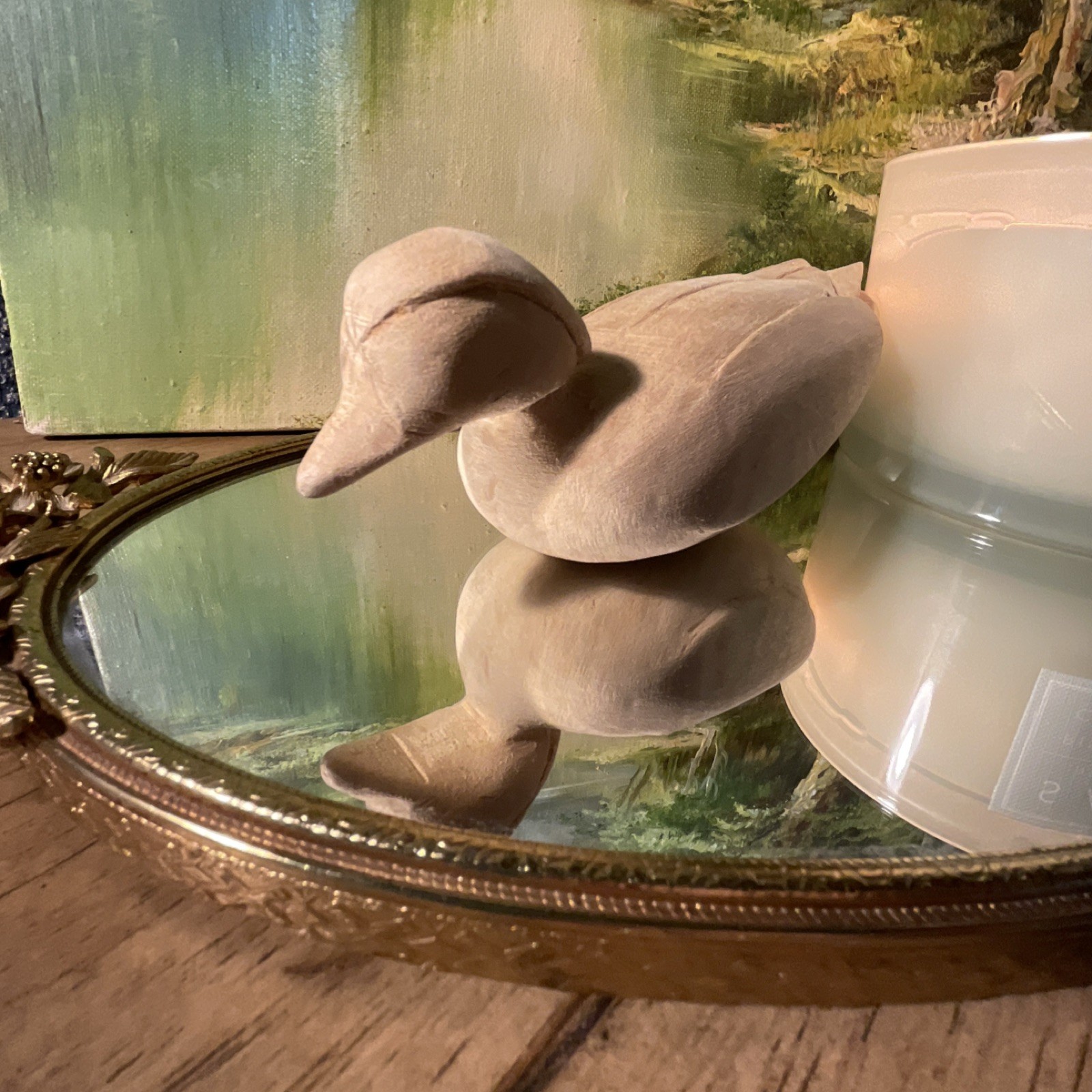 Wooden Duck Figurine Sculpture Decorative Beige Animal Art for Any Room