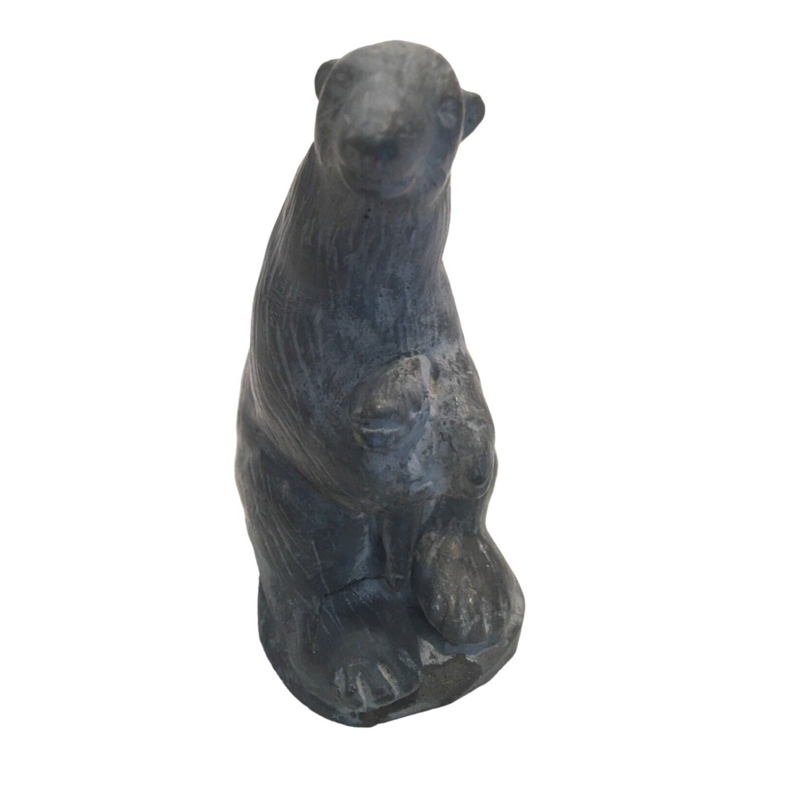 Grey Black Stone Bear Fish Figurine Knick Knack Forest Animal Nature Fishing