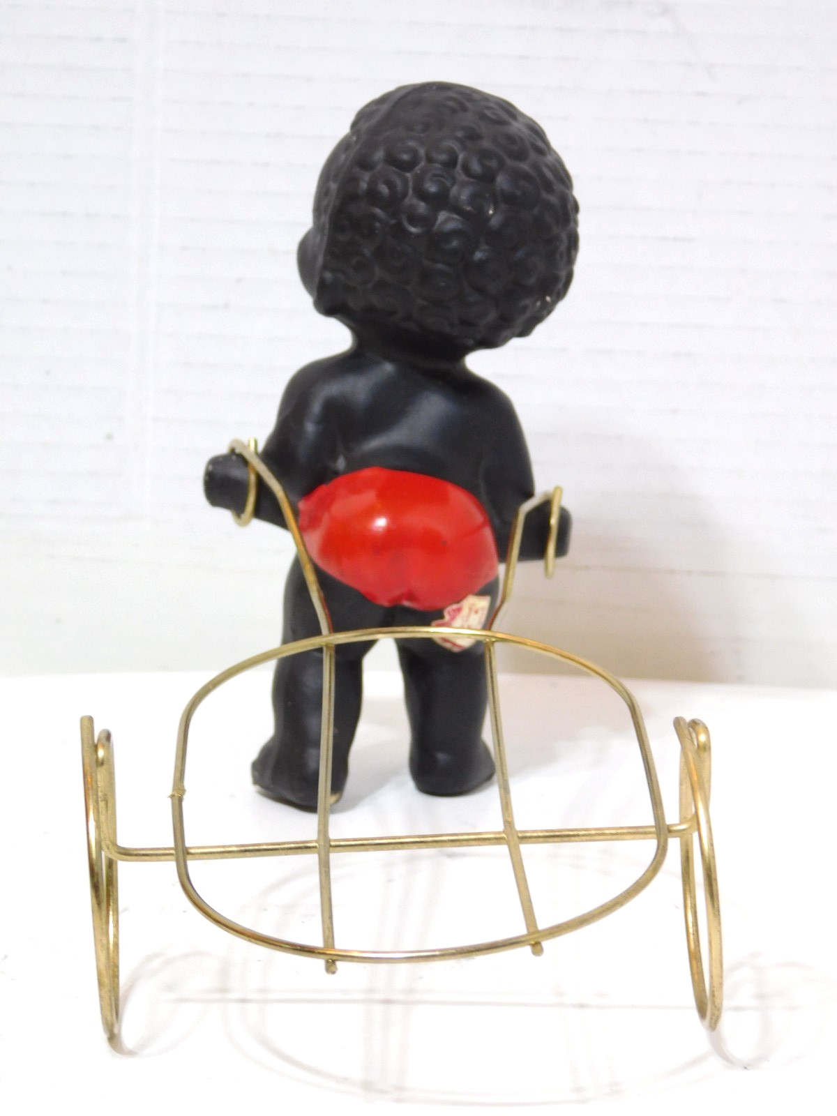 Vintage K.K. Originals Japan Ceramic Black Child Figurine Wire Fruit Cart READ