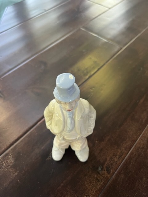 Vintage Porcelain Circus Clown Figurine Grumpy Expression Hands in Pockets 7”