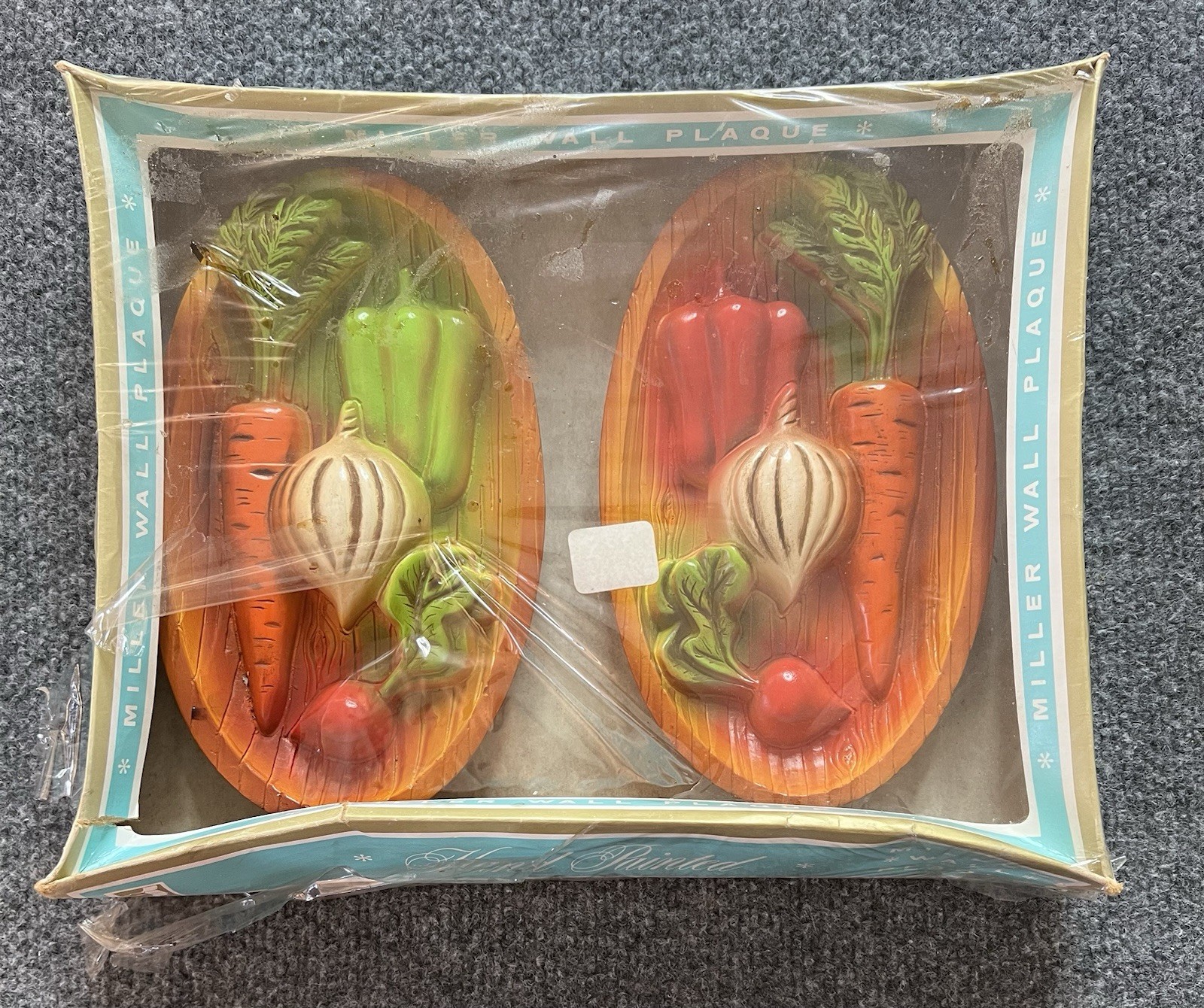 Vtg Miller Studio Chalkware M45 Oval Vegetable Wall Plaques MCM Kitchen NOS Box