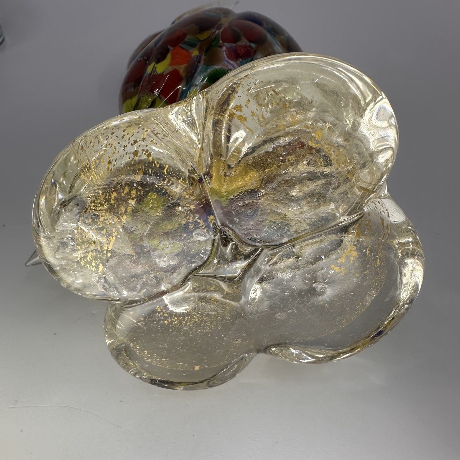 Vintage Murano Art Glass Duck Swan Bird Figurine Multi Color Gold Inclusion 10”