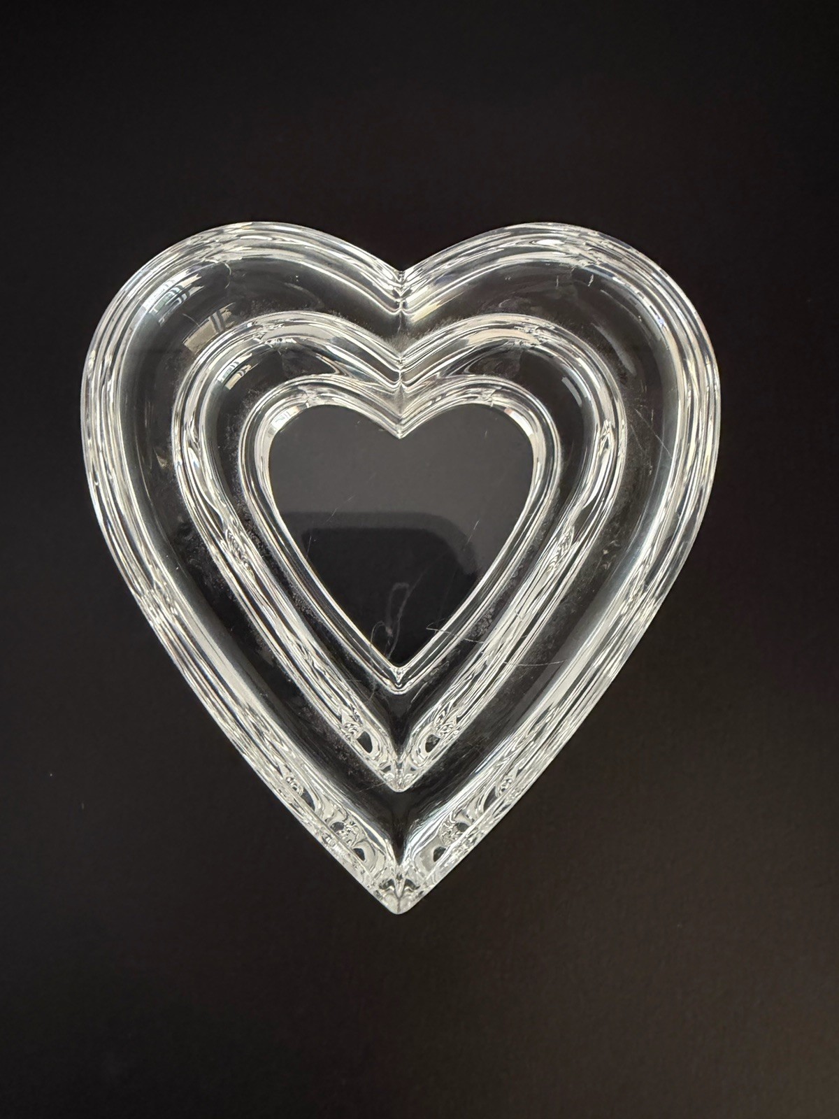 STEUBEN Glass Signed Stepped Heart Clear Paperweight Figurine 3 1/2″ RARE