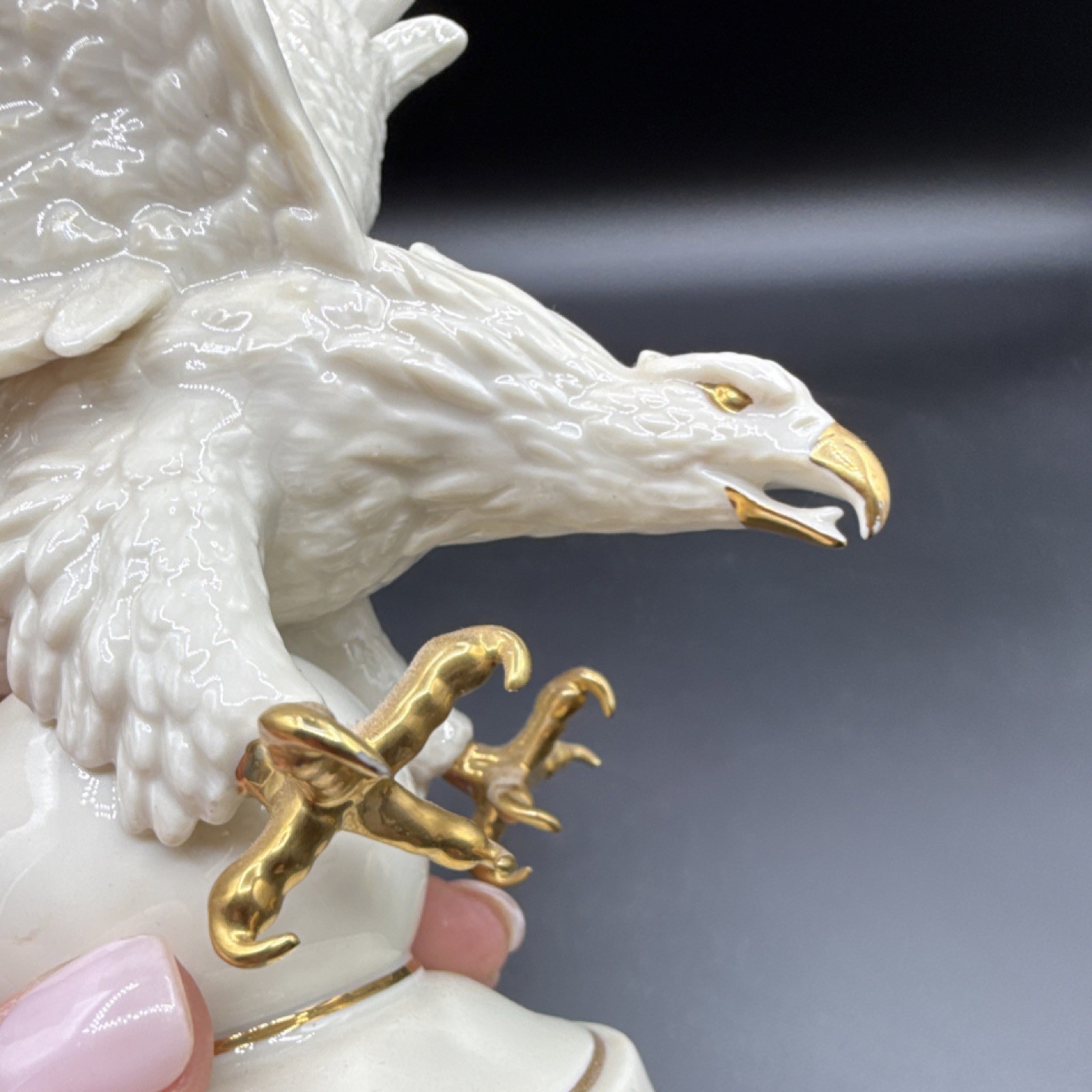 Lenox ivory and gold porcelain eagle figurine with glossy finish, 9 in