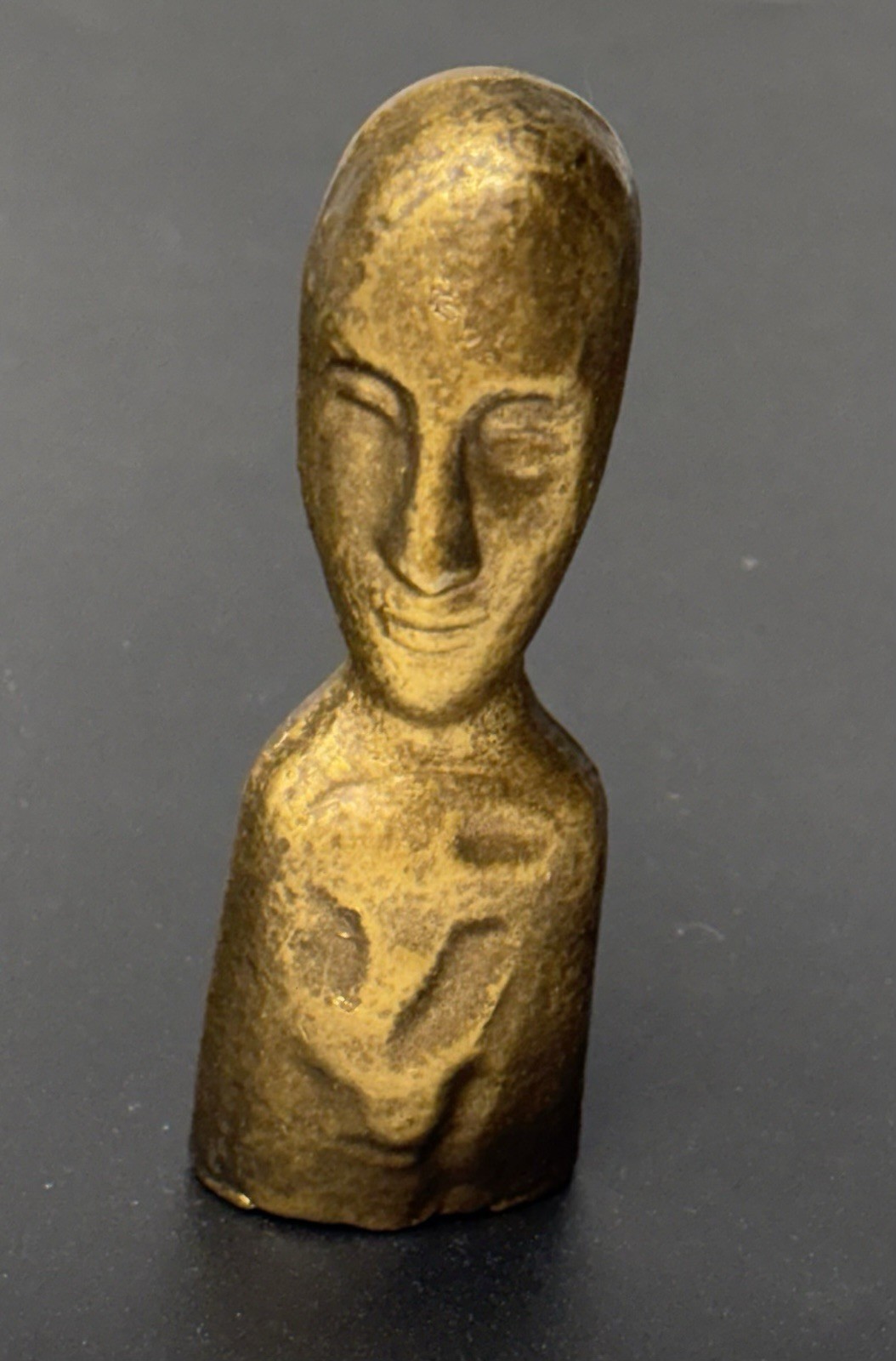 Miniature Bronze Sand Cast Bust Brutalist 4″ Statue or Paperweight MidCentury