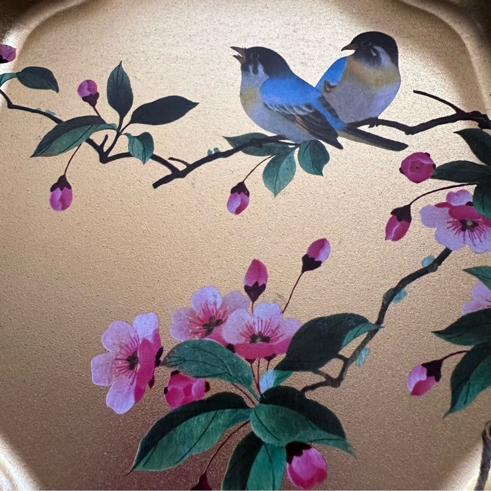 Vintage Gold Decorative Tray with Bird and Floral Design from England