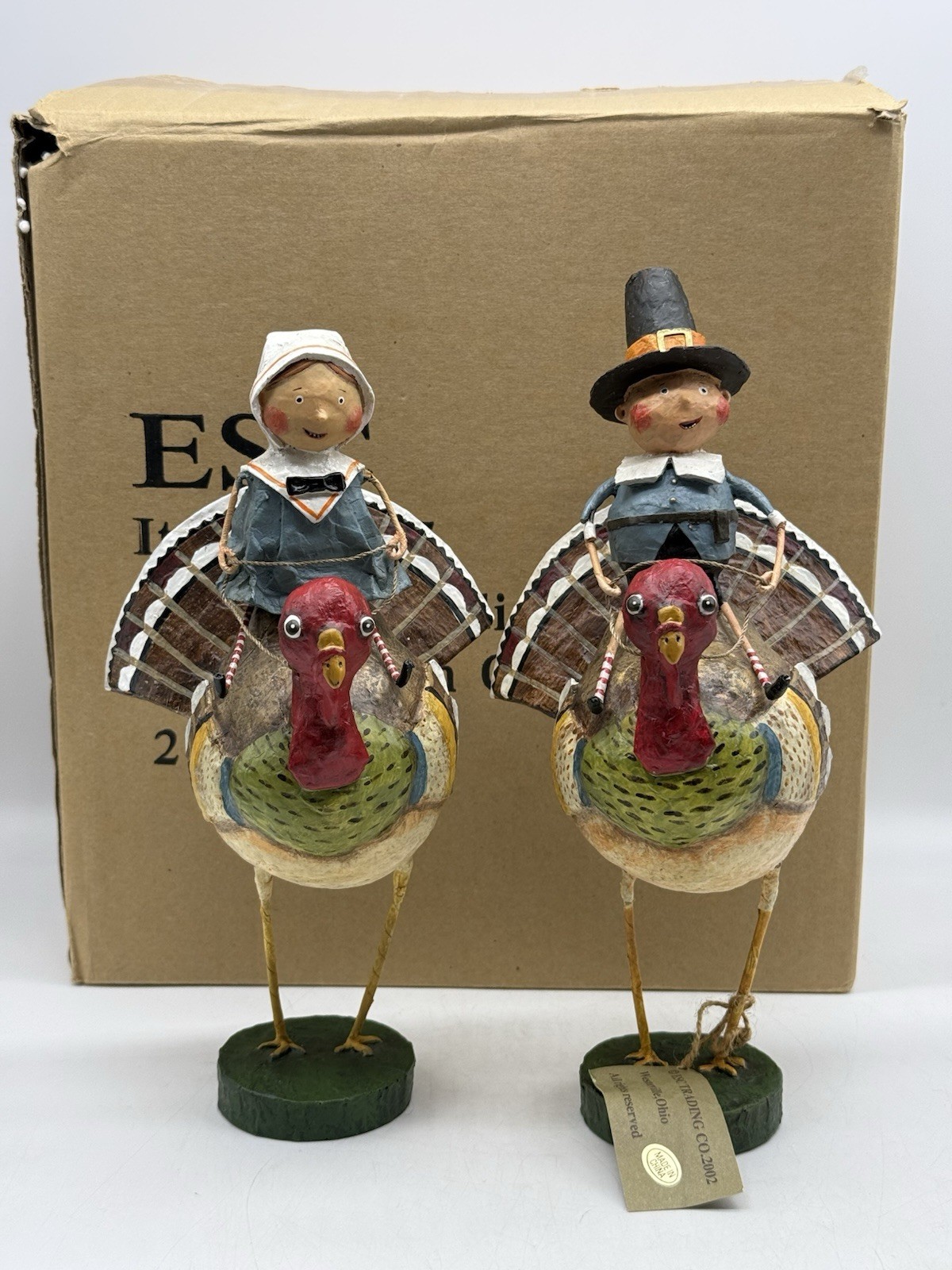 Lori Mitchell Tom & Goodie Riding Turkey Gobblers Thanksgiving Pilgrim Figurines