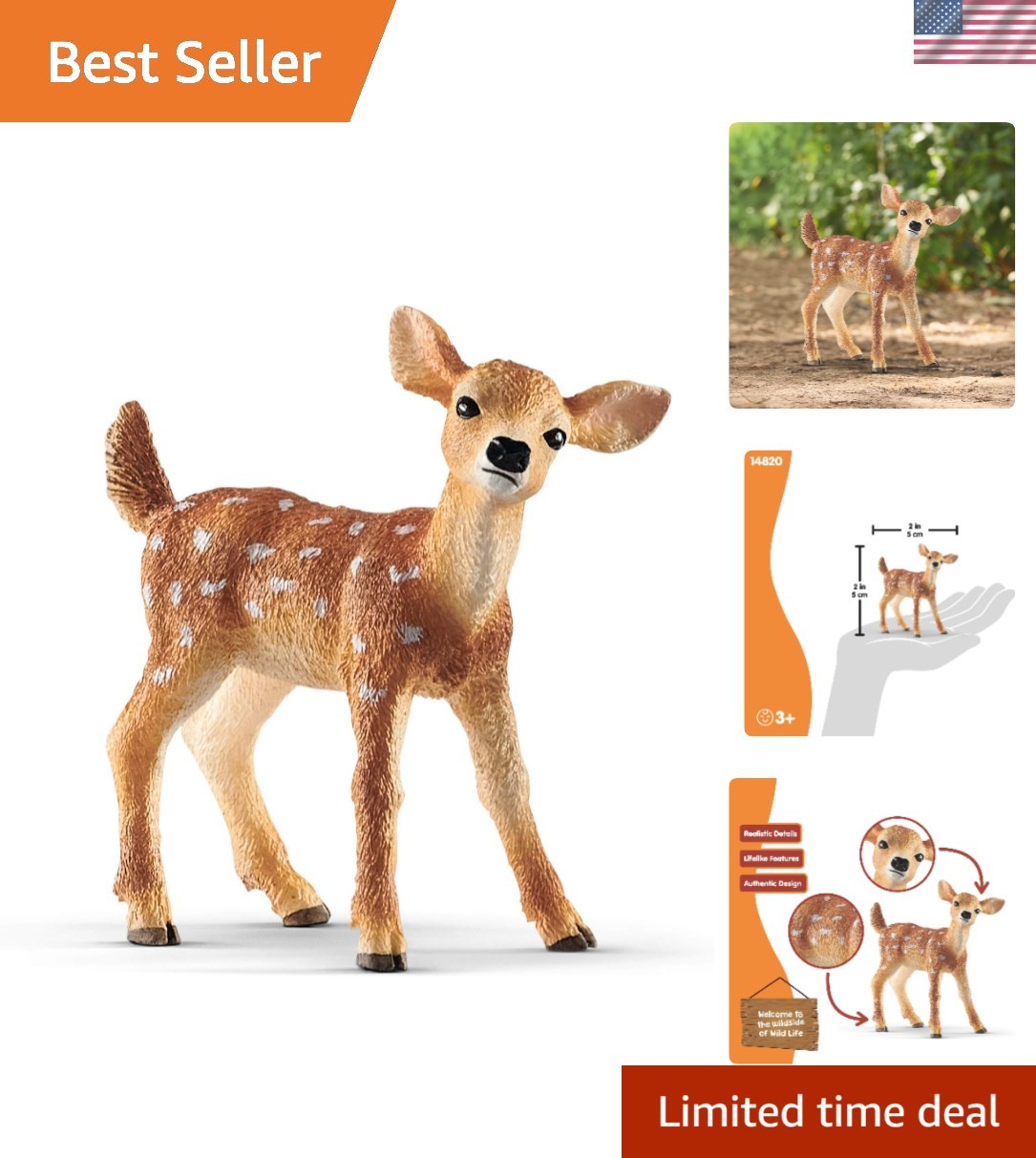 Detailed White-Tailed Fawn Figurine – Fun 2.1 Inch Play Figure for Boys & Girls