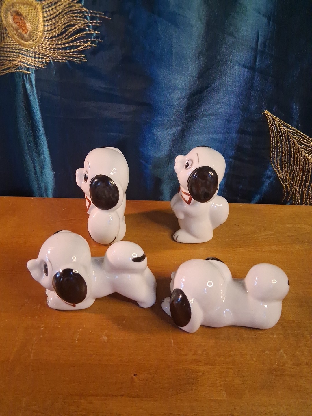 Vintage Anthropomorphic Dog Puppy Googly Big Eye Japan Figurine Kitsch Set Of 4