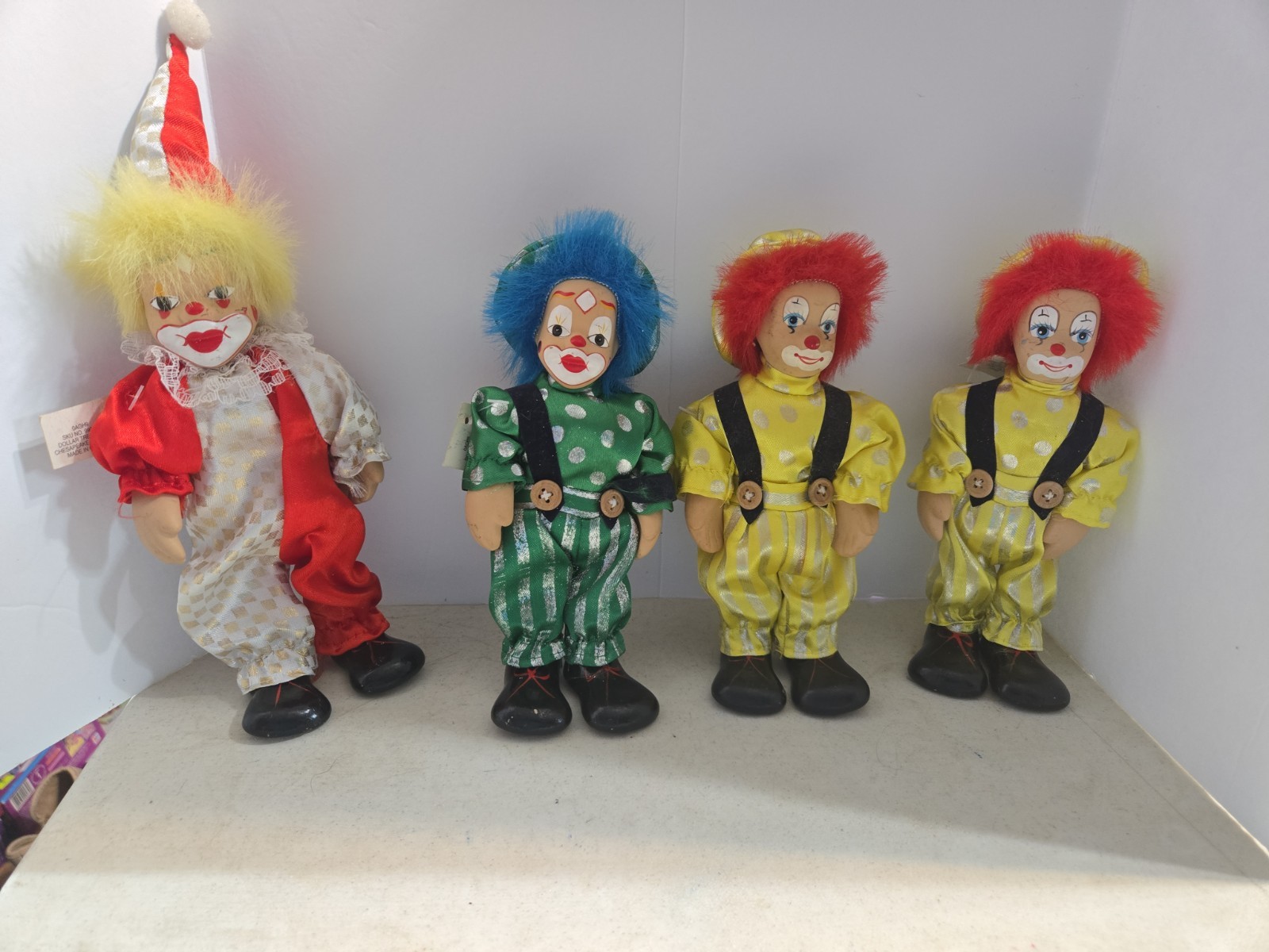 Set Of 4 Vintage Posable Standing Or Sitting Ceramic Clowns