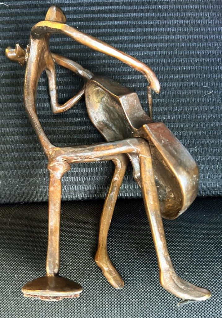 Cast Metal Bronze Art Sculpture Statue Figure Man Music Musician Cello Player