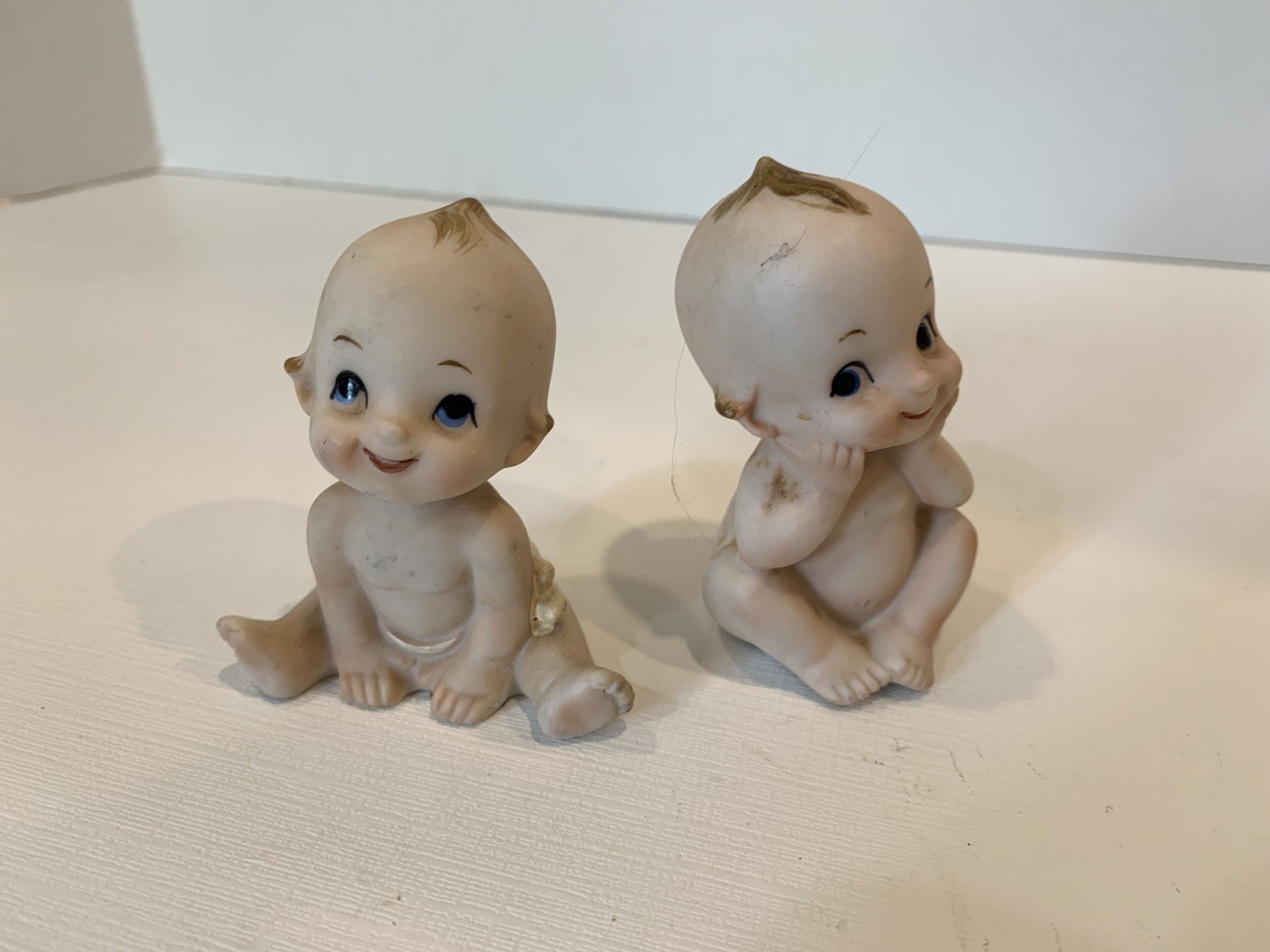 Two KELVIN’S Kewpie Dolls Baby Figurine Sitting Blonde Hair Vintage Japan Piano