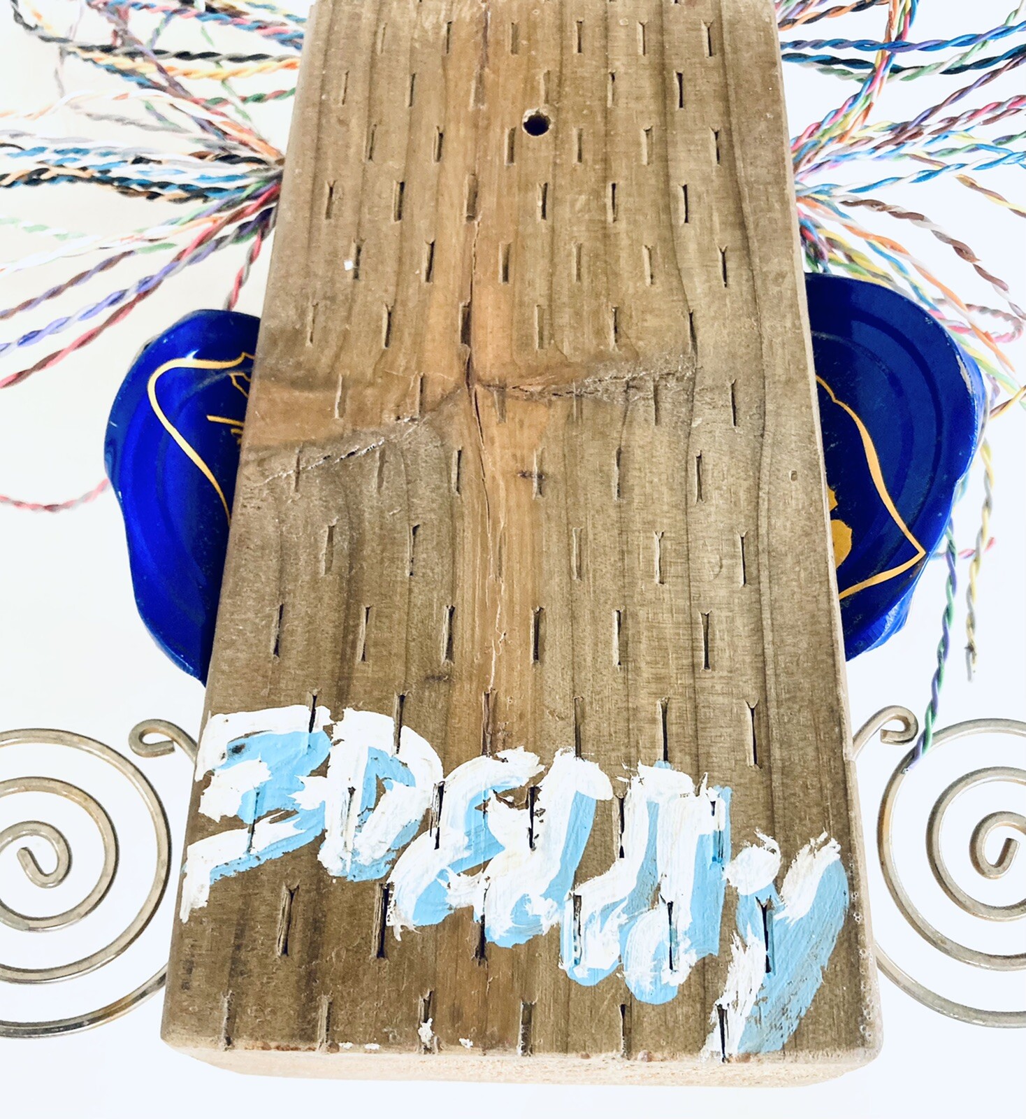 Edddy Sculpture 13″ Reclaimed Wood Make-Up Face Folk Outsider Art Drag Jewelry