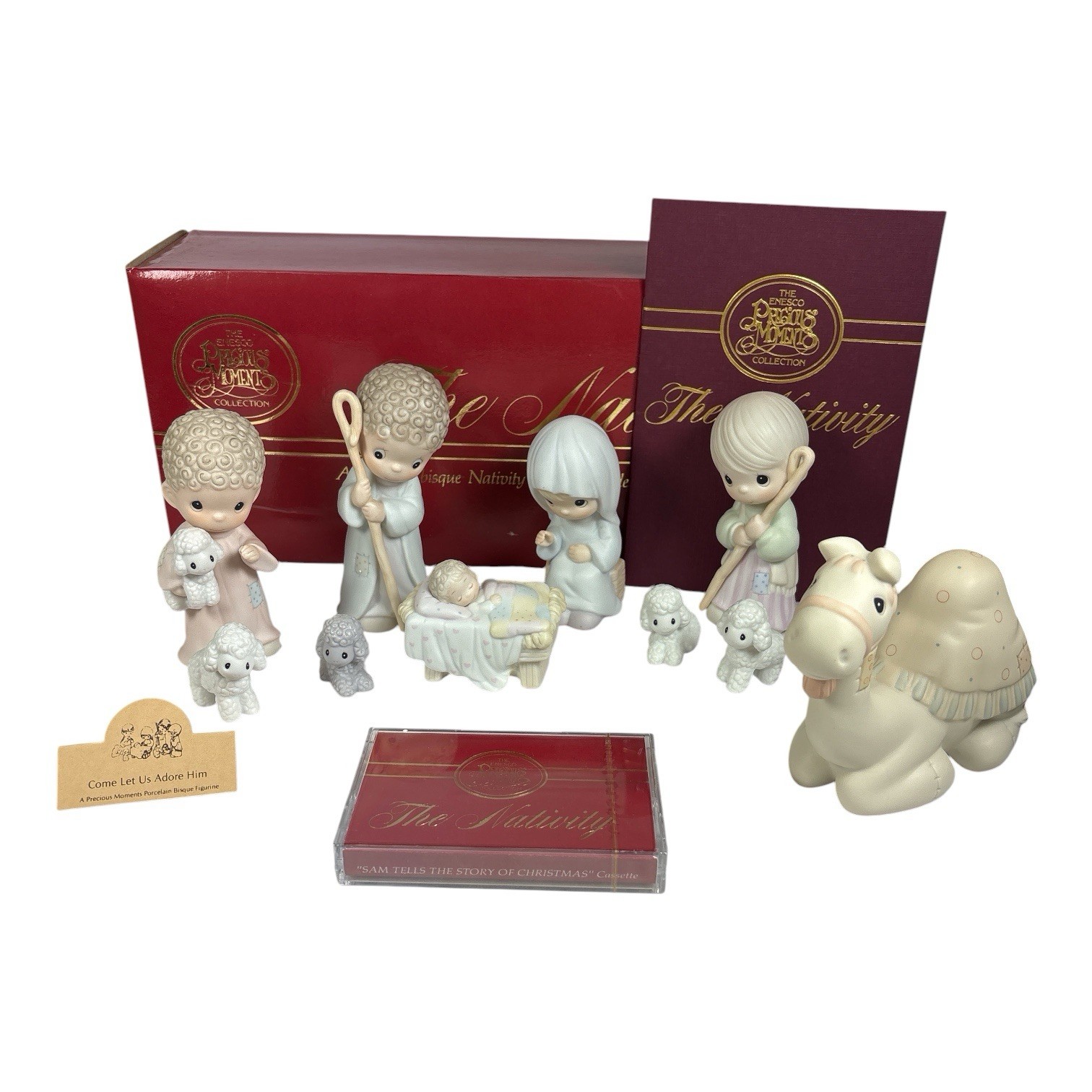 Precious Moments Come Let Us Adore Him 9 pc Nativity Set + Camel Cassette 104000