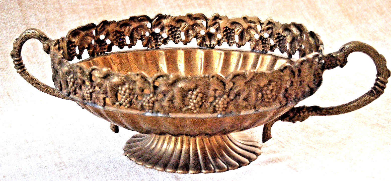 Vtg Large Copper Brass Bowl/ Oval Pedestal/ Sticker Andrea by Sadek, made in USA