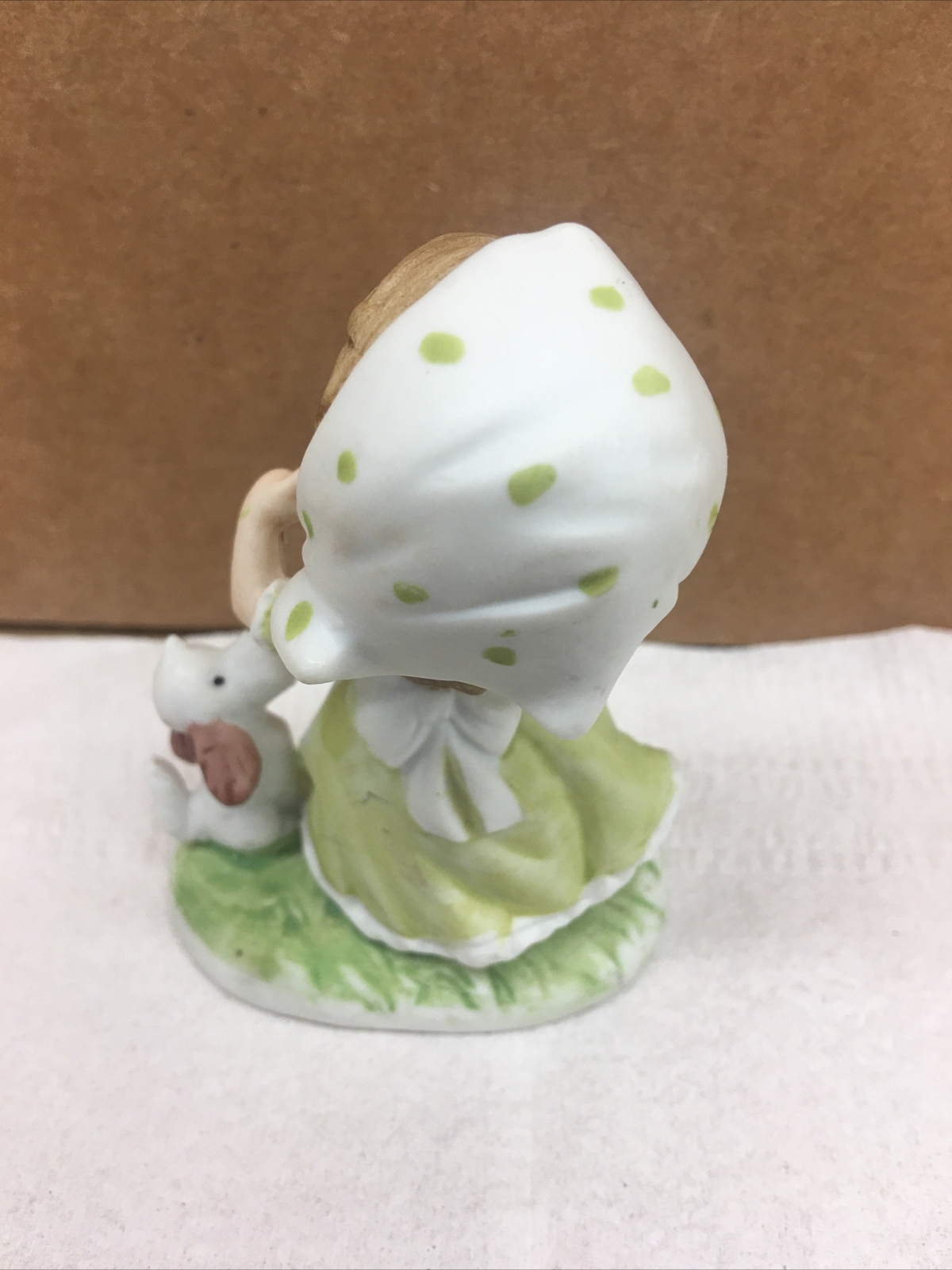 Homco Porcelain Figurine Little Girl In Green Dress with her dog puppy 3”