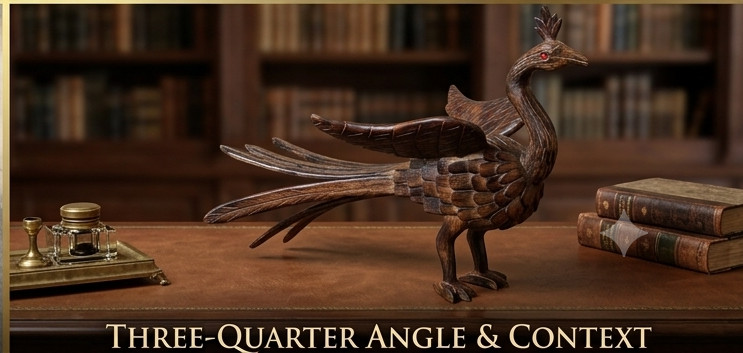 Vintage Hand Carved Wood Peacock Sculpture Handcrafted Bird Figurine Jewel Eyes