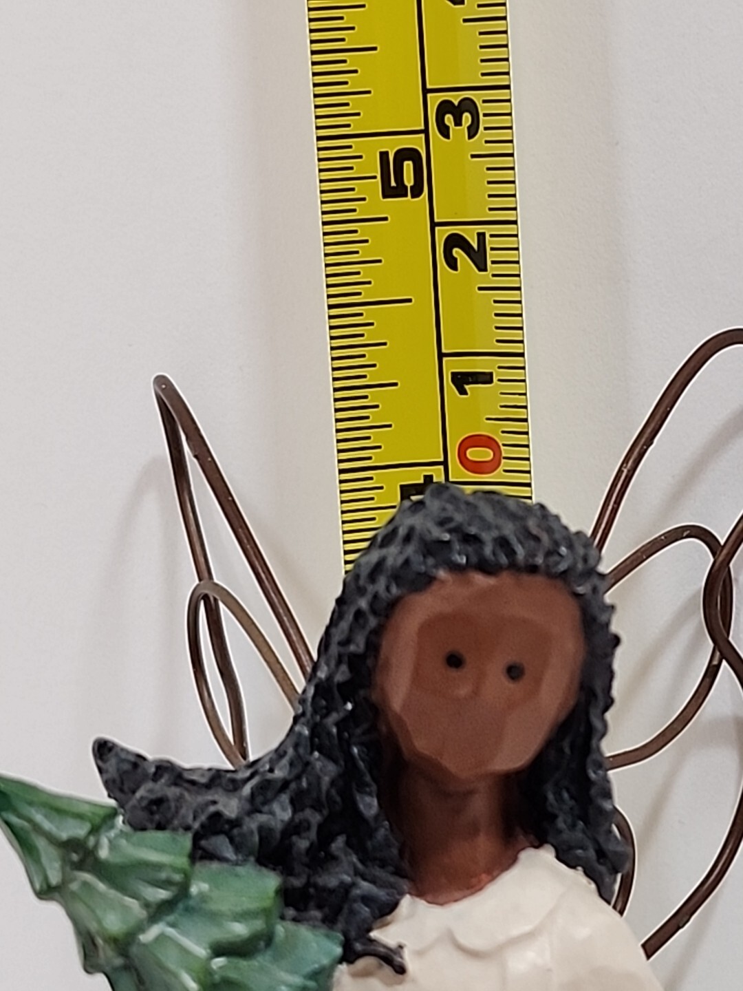African American Angel Figurine With Metal Wings Holding A Christmas Tree