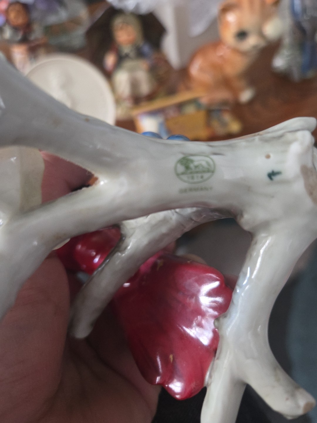 Vintage Hutschenreuther Porcelain RED Bird Figurine On Branch With Jewel In…