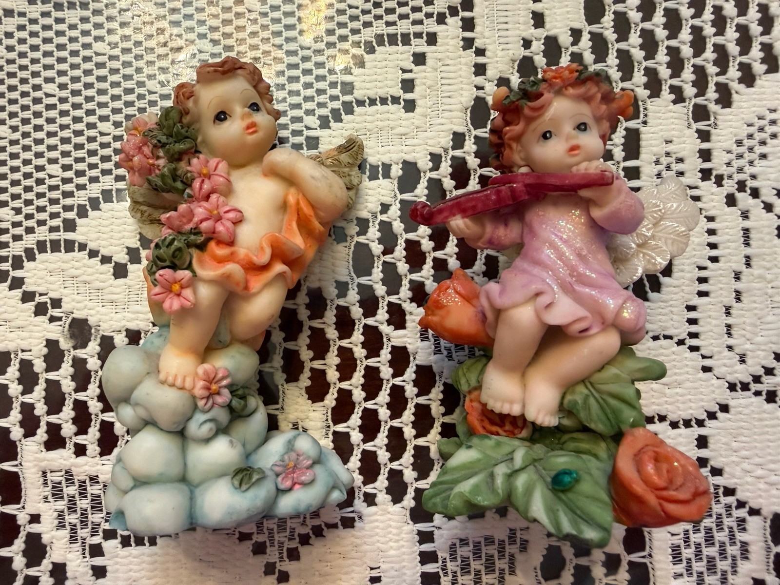 Vintage 1997 Turtle King Corp Resin Cherub Angel Figurines Pair – Lot of 2