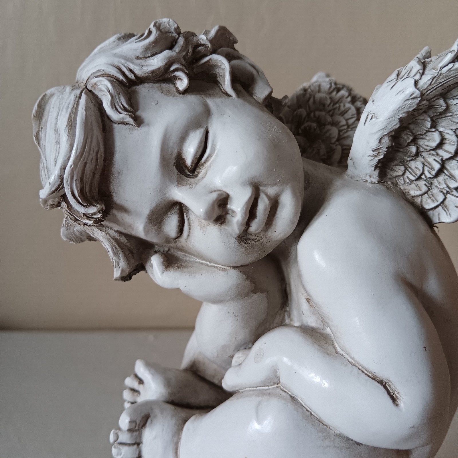 Sleeping Cherub or Guardian Angel. With scripture. Matthew 5;8 11 inches tall.