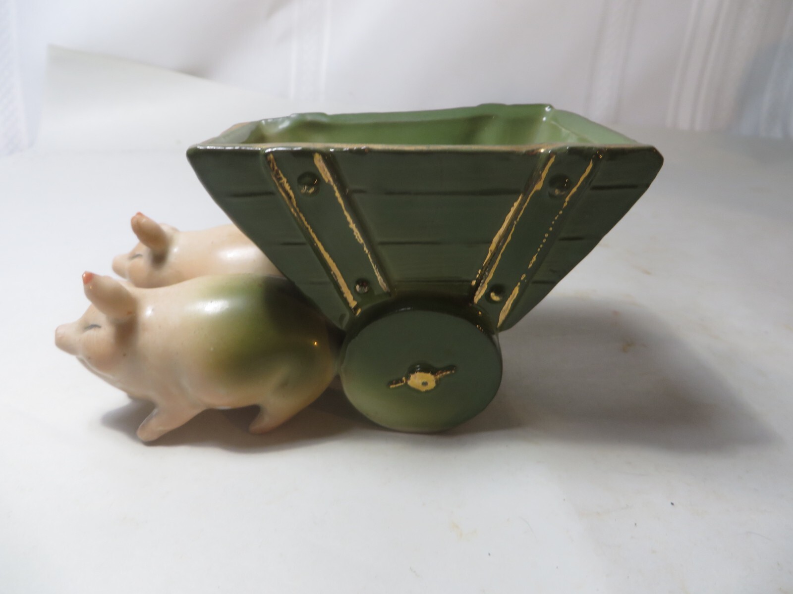 RARE ANTIQUE GERMAN PIG FAIRING PIGS PULLING EMPTY HAY CART