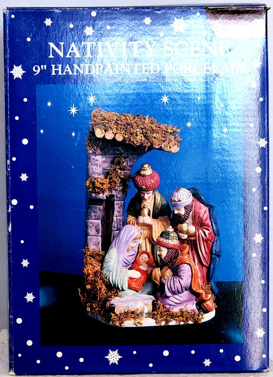 Hand Painted Porcelain Nativity Scene 9″ Christmas Decoration