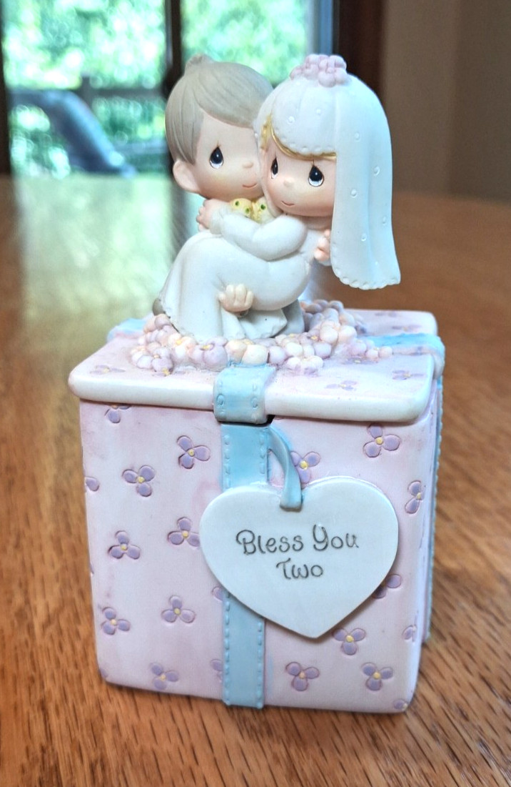 Precious Moments Signed Wedding “Bless You Two” Reversible Lid Resin Trinket Box