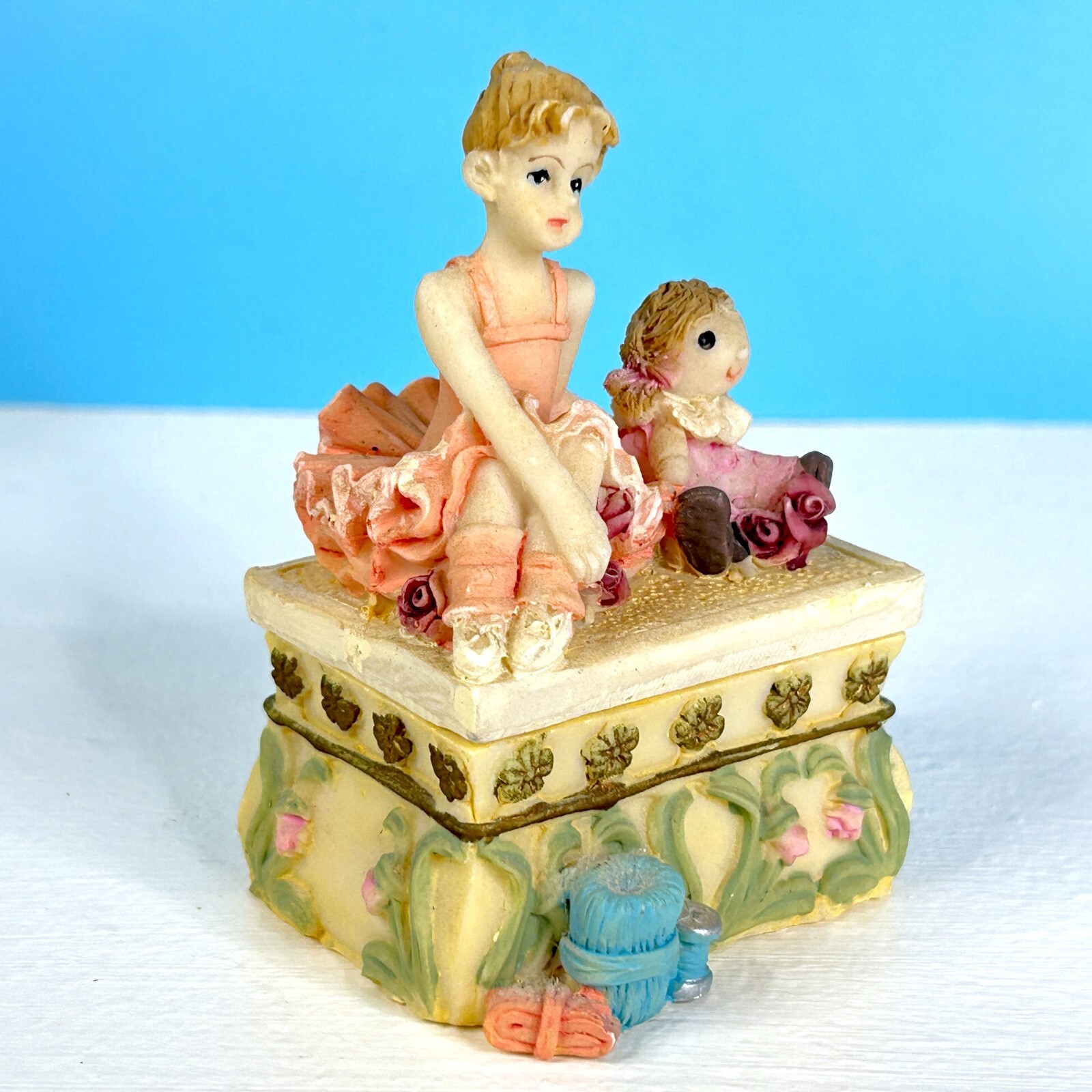 RARE Vintage 80s Little Girl Ballerina Resin Figure Figurine Trinket Box