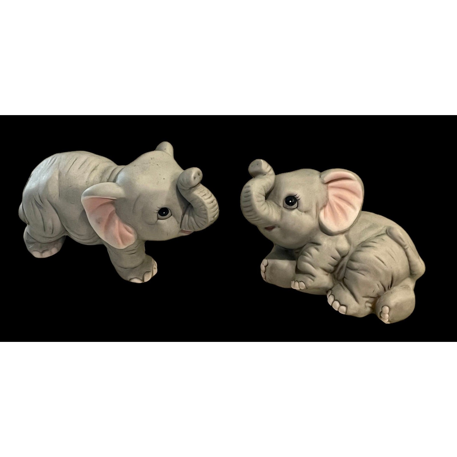 Homco Elephant Figurine Set 2 Porcelain Number 1400 Pair Baby Wild Zoo Animals