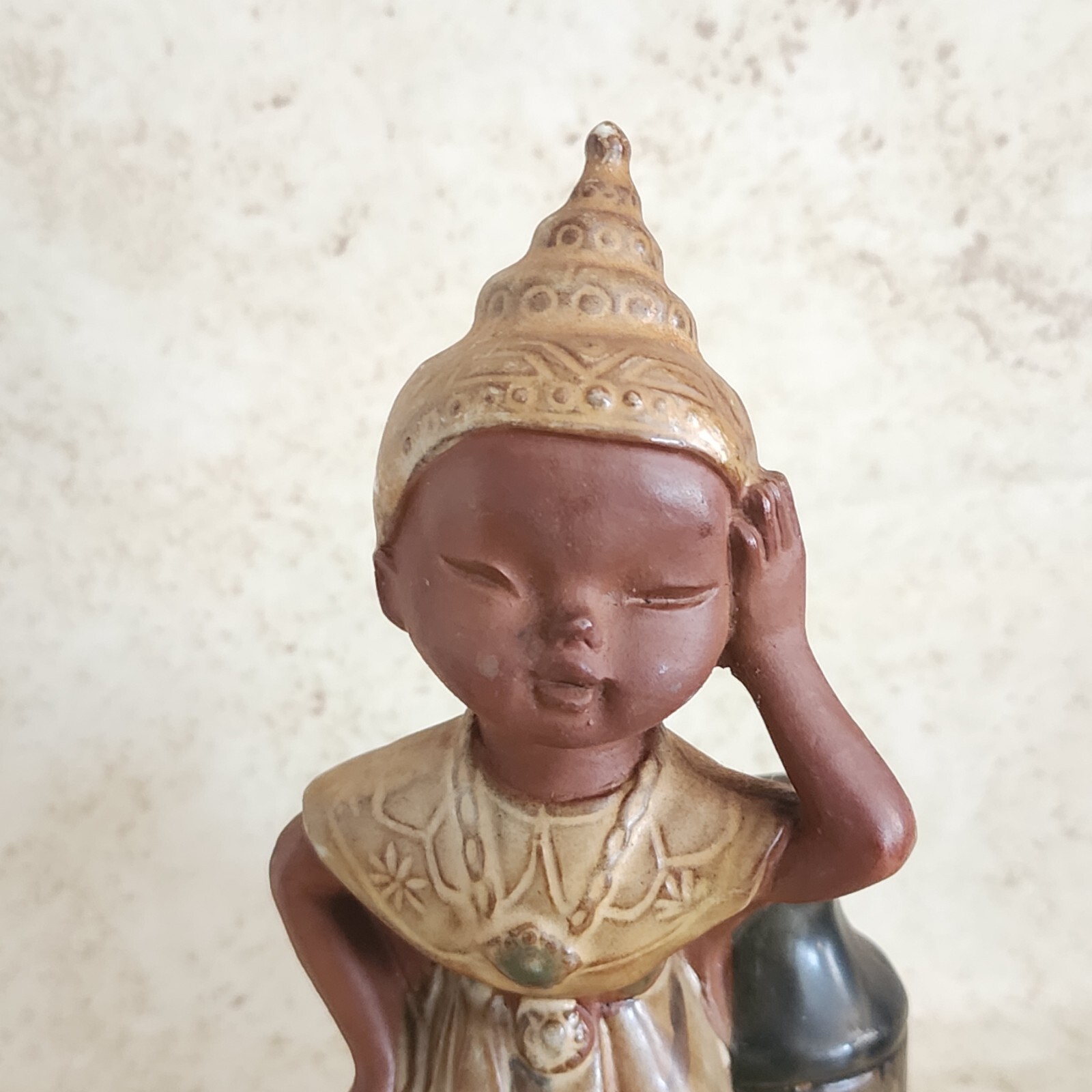 Vintage Redware Thailand Girl Bud Vase Matte Glazed Finish Marked Allied Japan