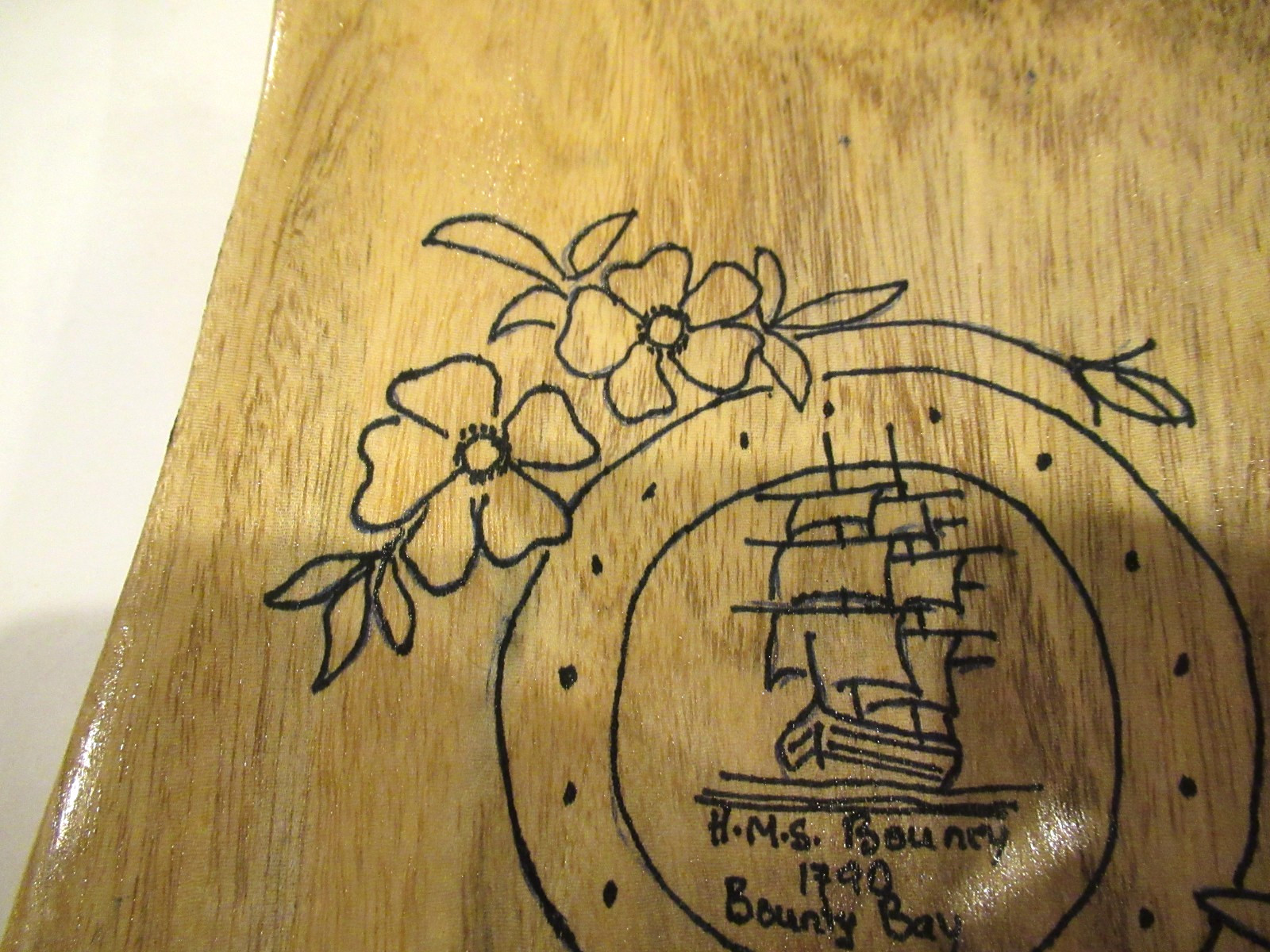 HMS Bounty carving by Carol Christian, c. 2016, 11.5 inches