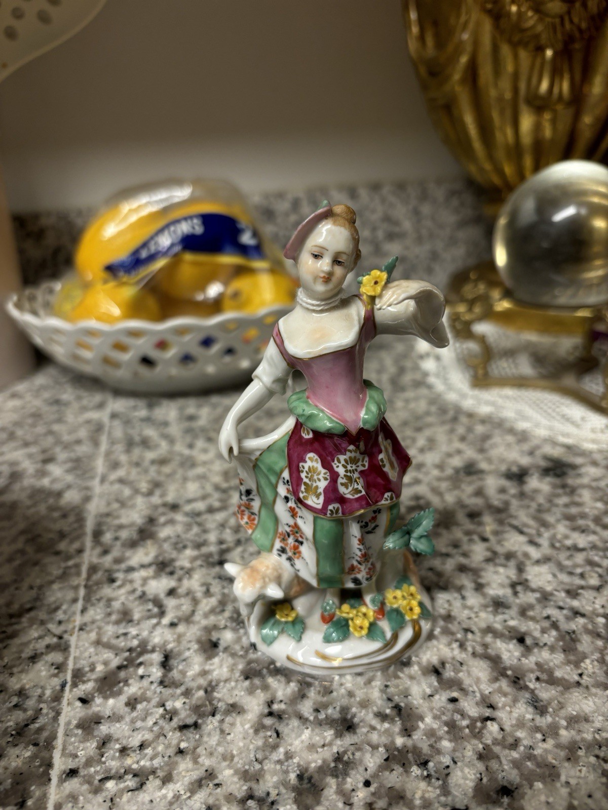 Antique Figurine Lady And Lamb Flowers Possible Sevres