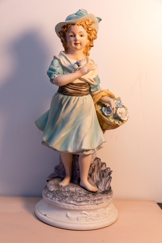 Vintage Ethan Allen Figurine – Girl with Basket of Flowers – 10″
