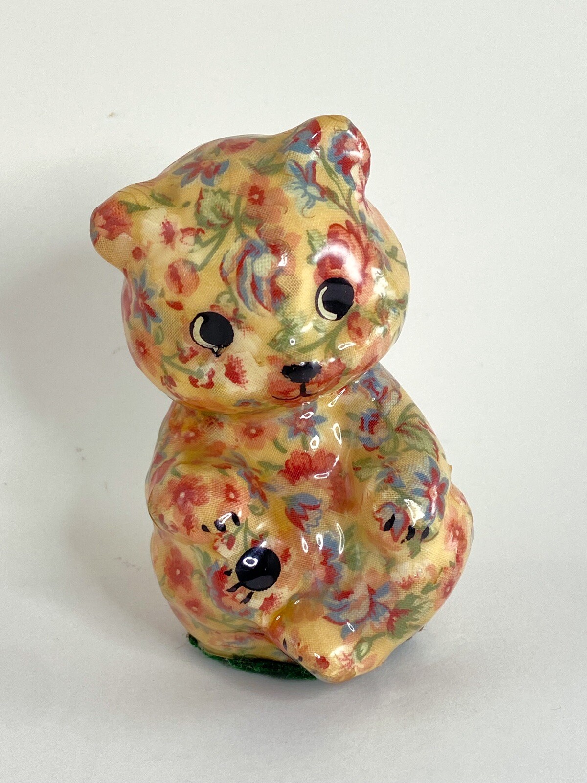 Vintage Kitsch Bear Figurine Joan Baker Designs Floral Print Fabric