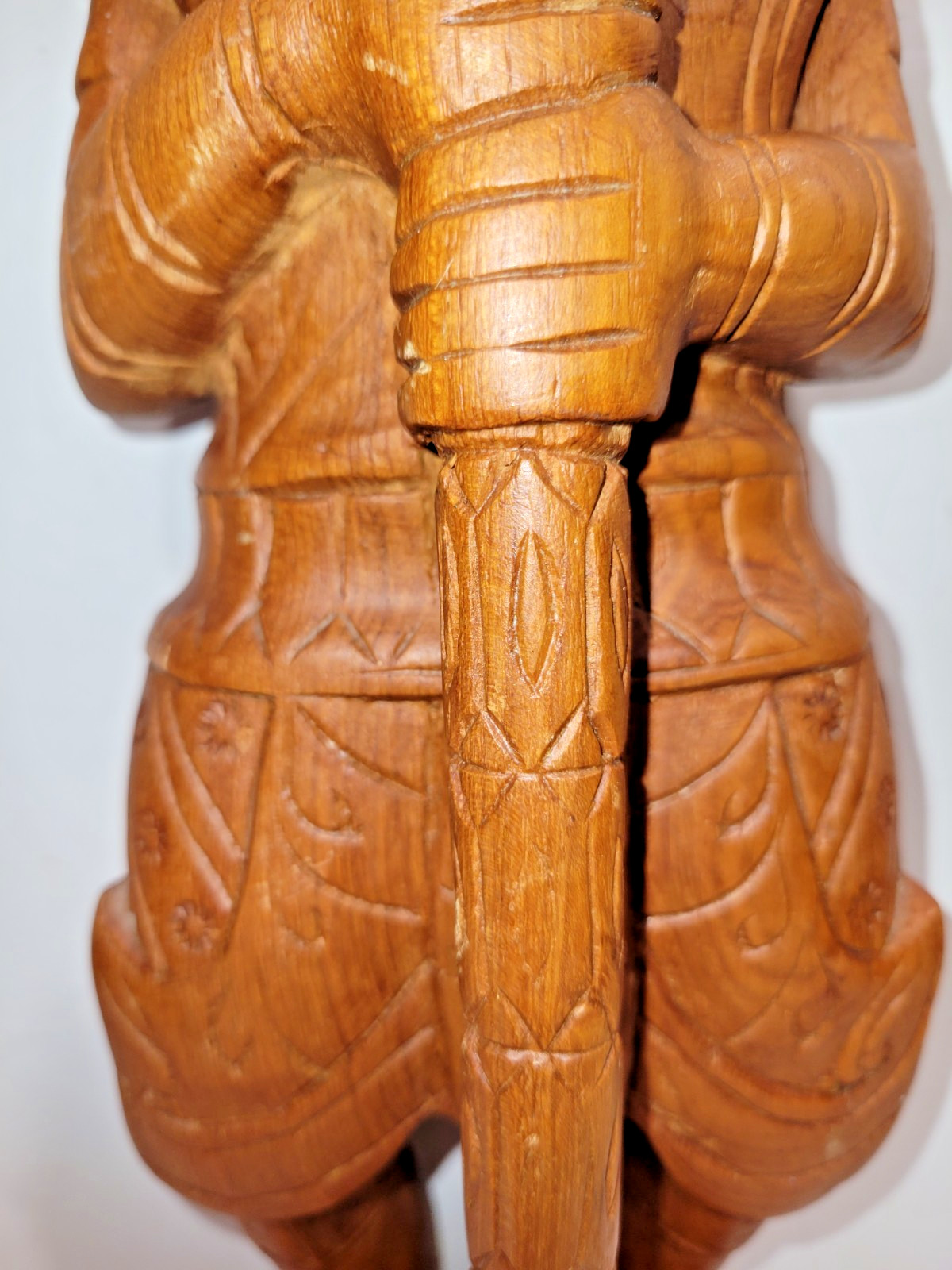 Vtg Lg 20″ Yaksha Thai Temple Guard Statue Hand-Carved Teak Wood Guardian Deity