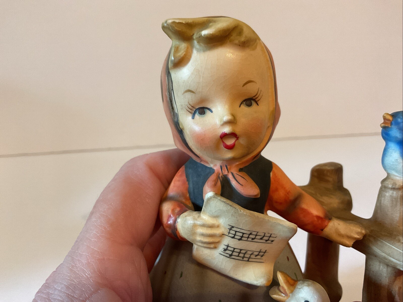 Vintage Erich Stauffer Girl Singing 8028 Figurine Arnart Japan Blue Bird Duck A1