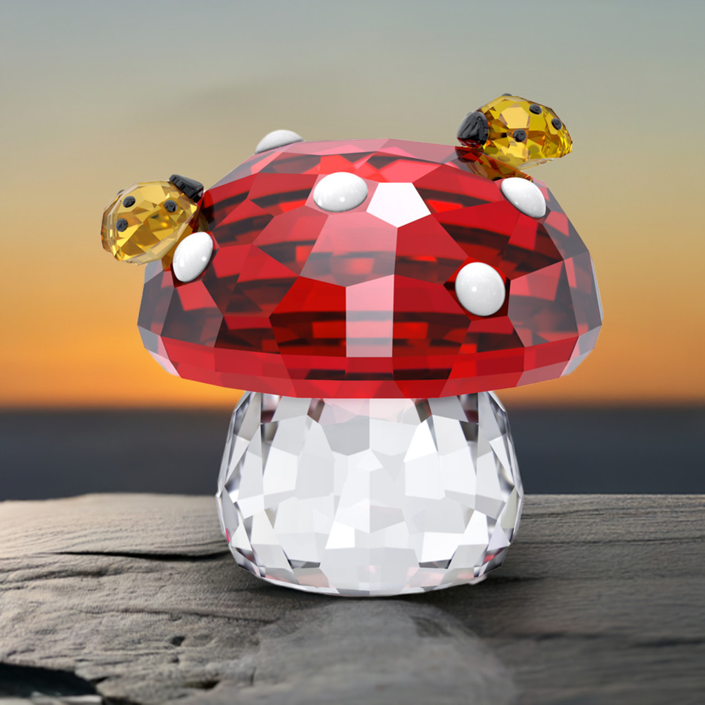 Swarovski Crystal Idyllia Mushroom and Ladybugs Figurine Red 5683436