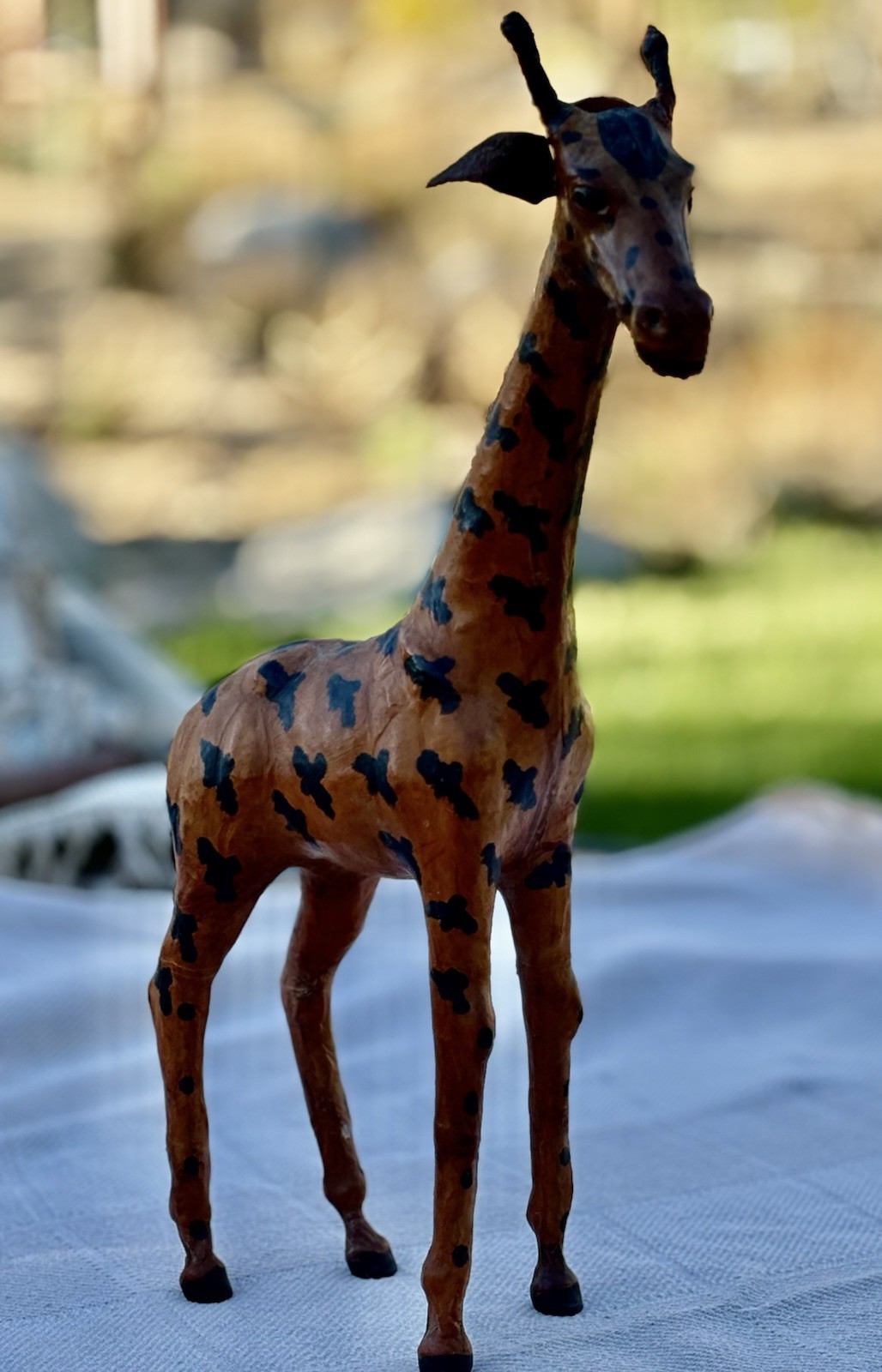 Vintage Leather Wrapped Proud Giraffe Large 17”Tall Glass Eyes Statue Figurine