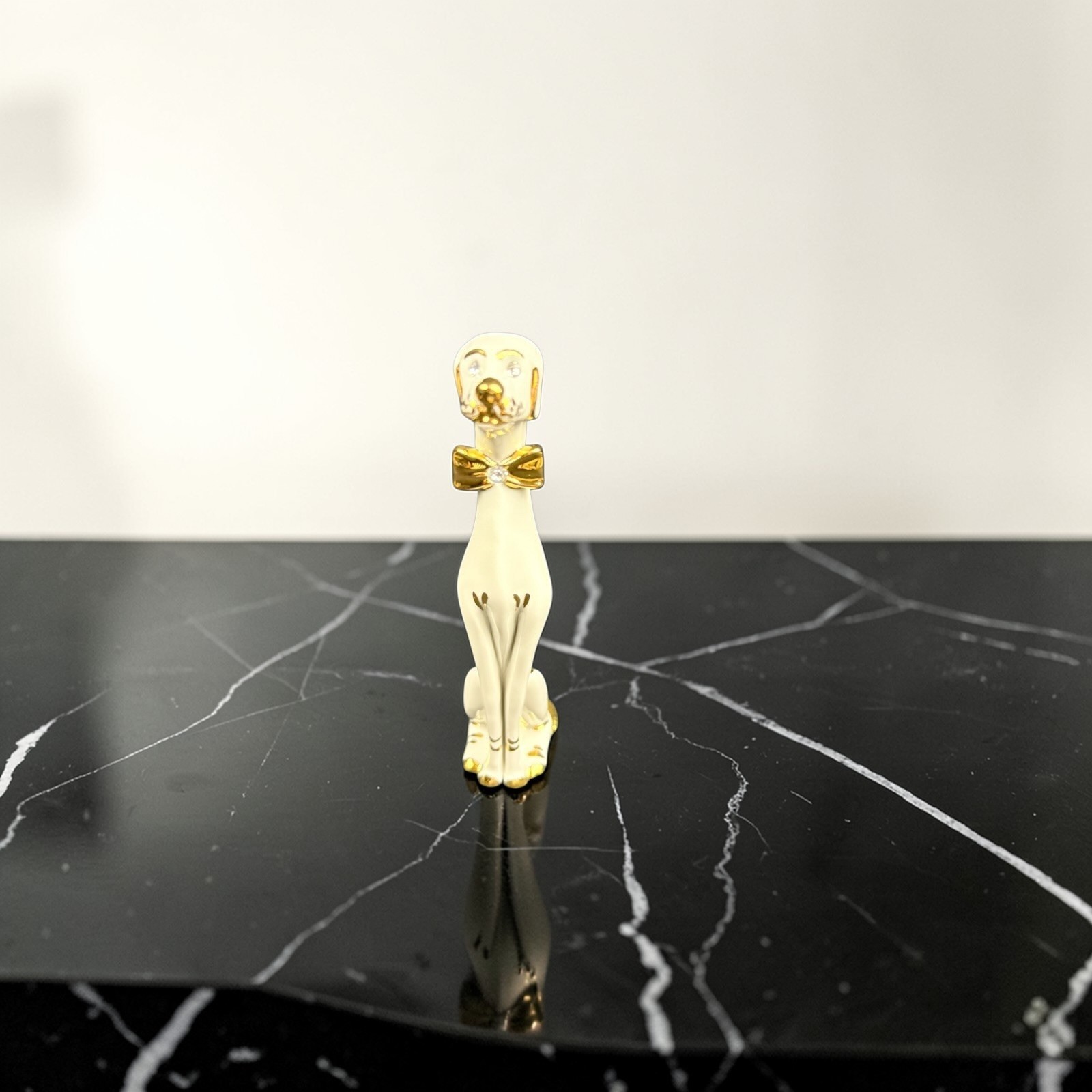 RG Porcellane Capodimonte Limoges Greyhound Dog Figurine White Gold Swarovski