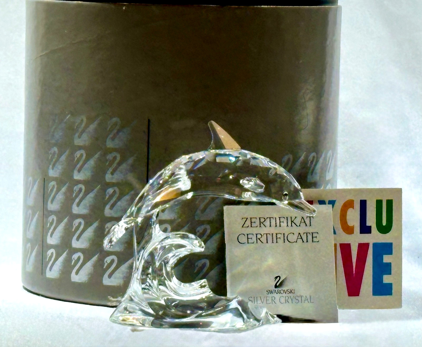 Swarovski Silver Crystal Dolphin Clear Wave Base Figurine 7644 000001 w/ Box COA