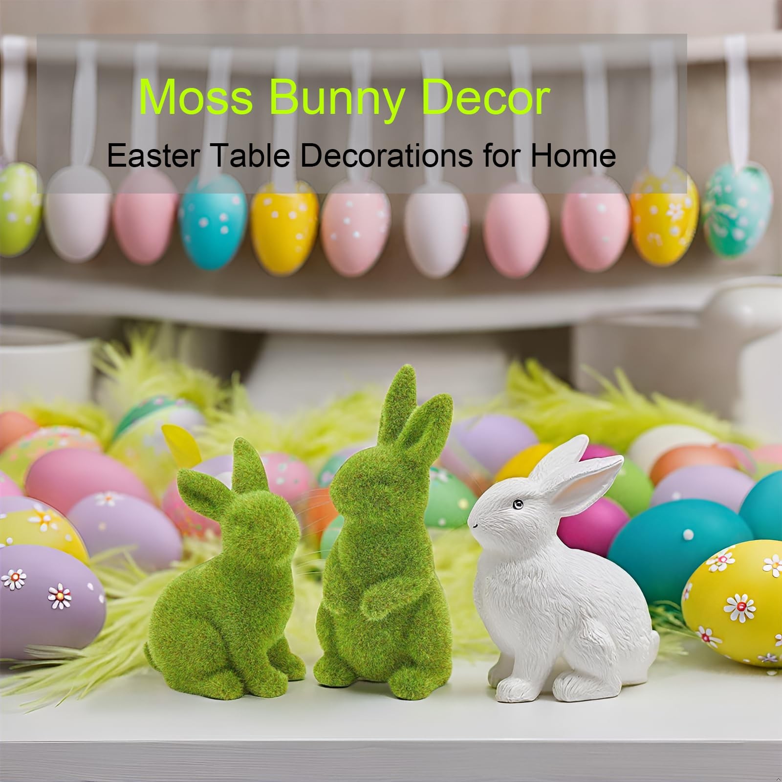 2 PCS Small Flocked Bunny Moss Resin Rabbit Figurines Easter Decor