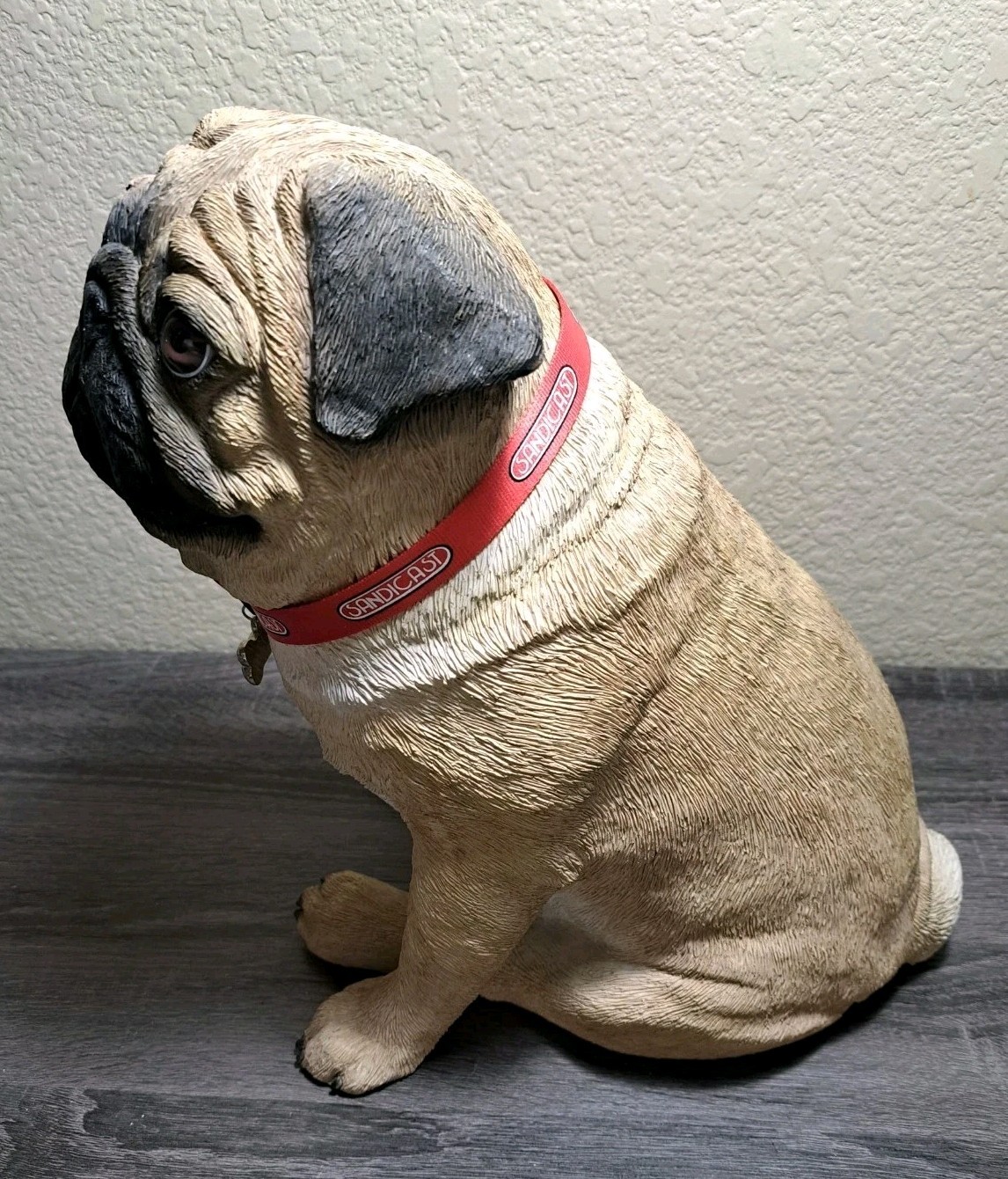 RARE Sandicast PUG Dog Life Size Adult Seated W/Collar Indoor Statue Figurine