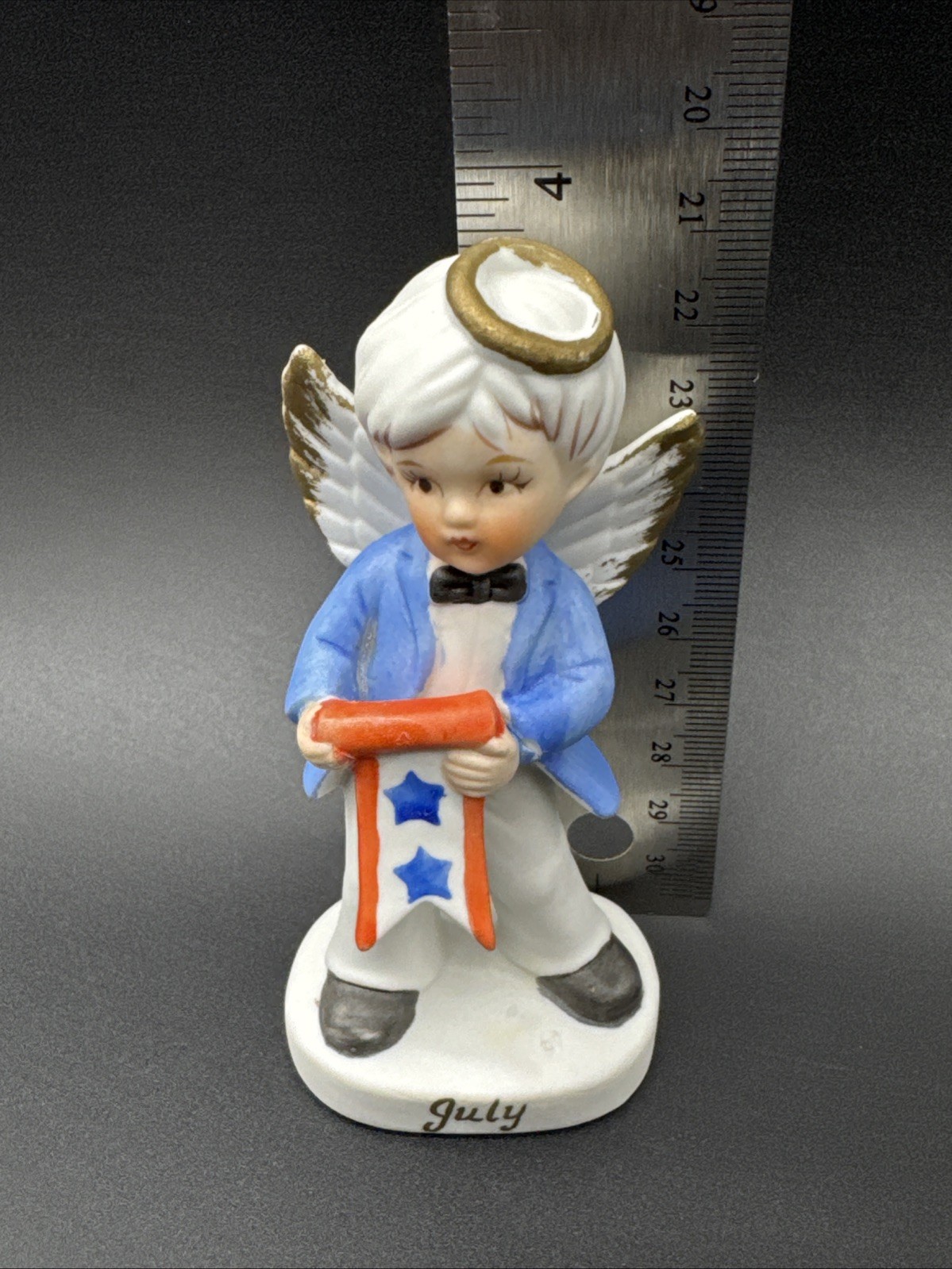 VTG Brinn’s Fourth Of July Boy Birthday Angel Bisque Figurine Patriotic READ