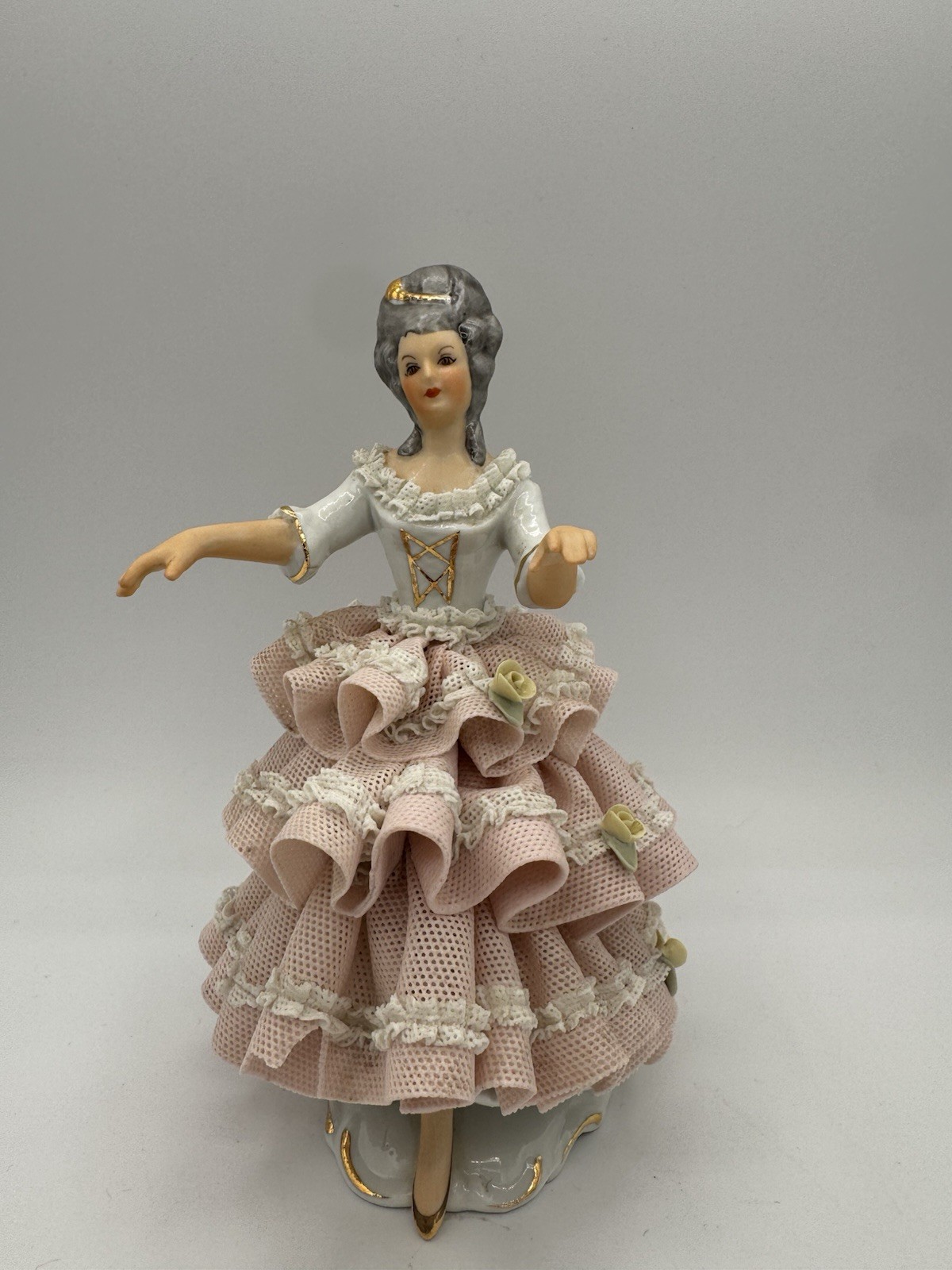 Vintage Dresden Lace Porcelain Marie Antionette Figurine Germany Cond. Issue