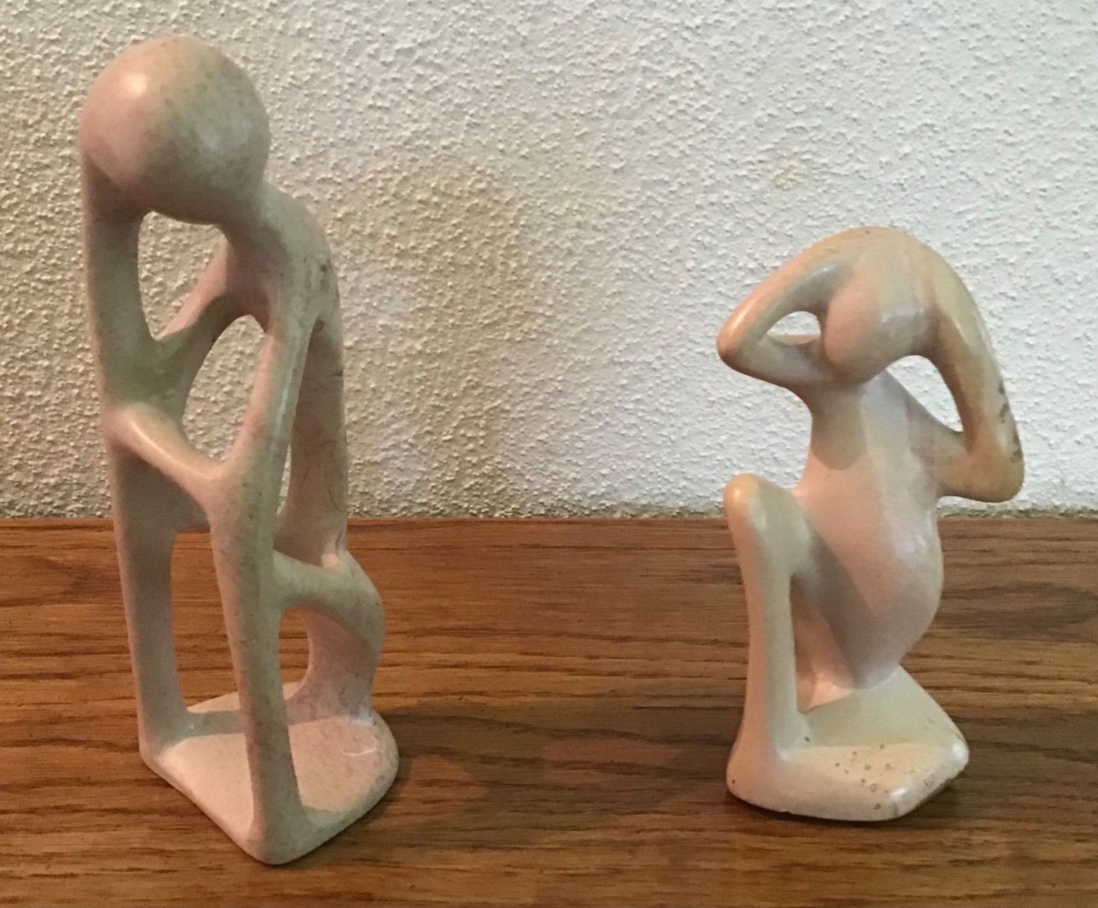 2 Hand Carved Soapstone Figures Thinking Man Abstract Statues Made in Kenya-