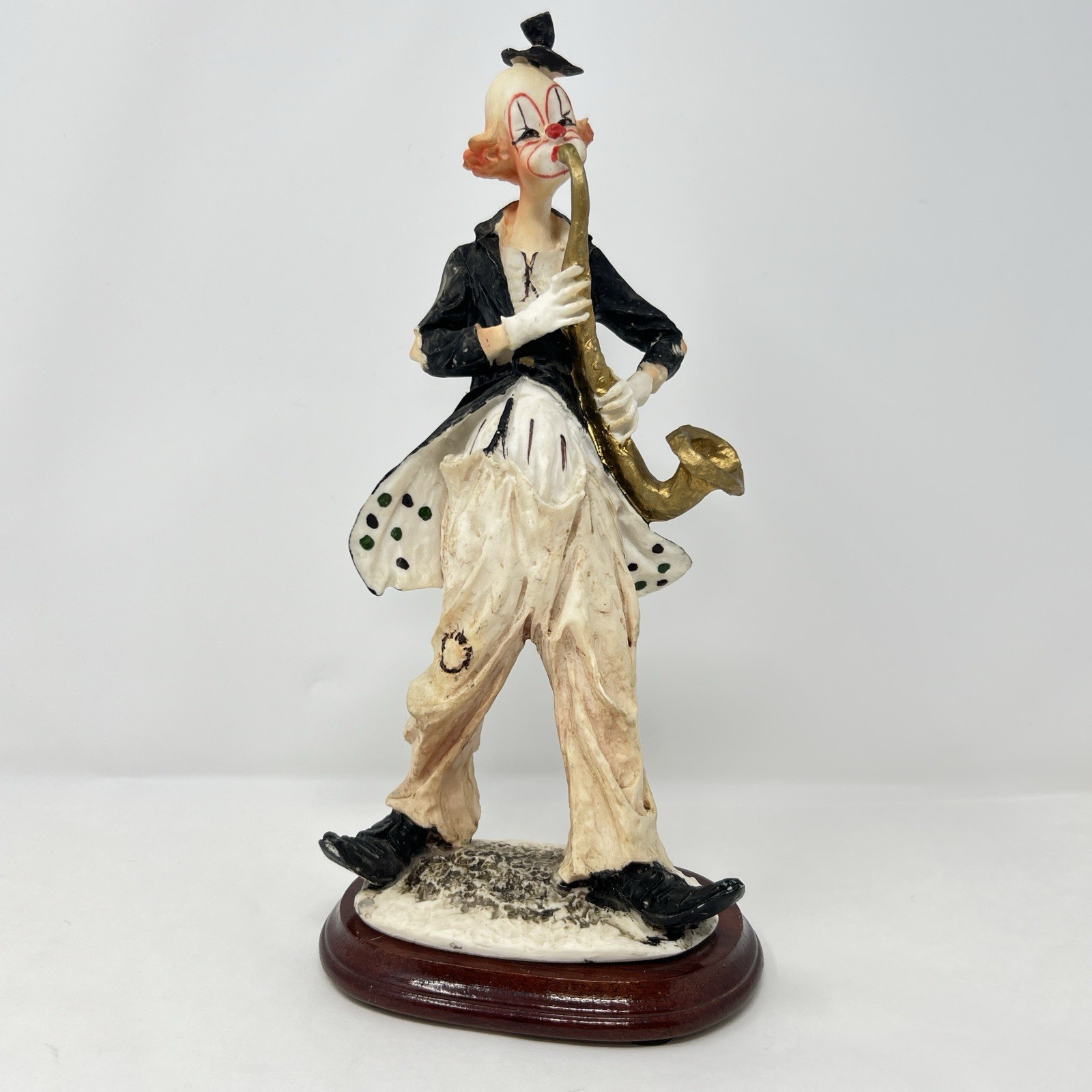 Vintage Pucci Or R. Ferolanza Style Hobo Clown Figurine Playing Saxophone 11.5”