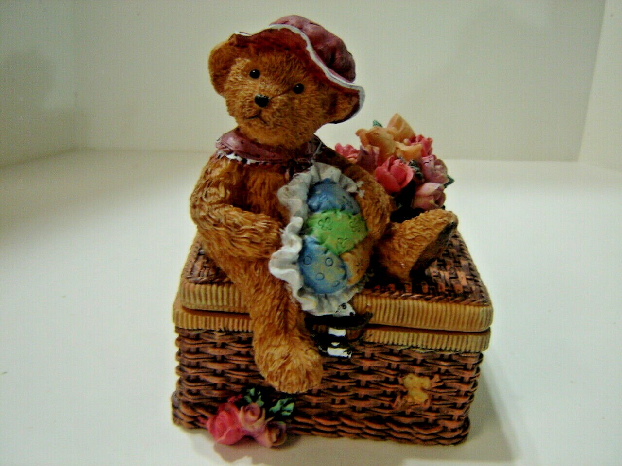 BEAR OLD FASHIONED TRINKET BOX 5 1/4” DECORATIVE COLLECTIBLE STONE RESIN JEWELRY