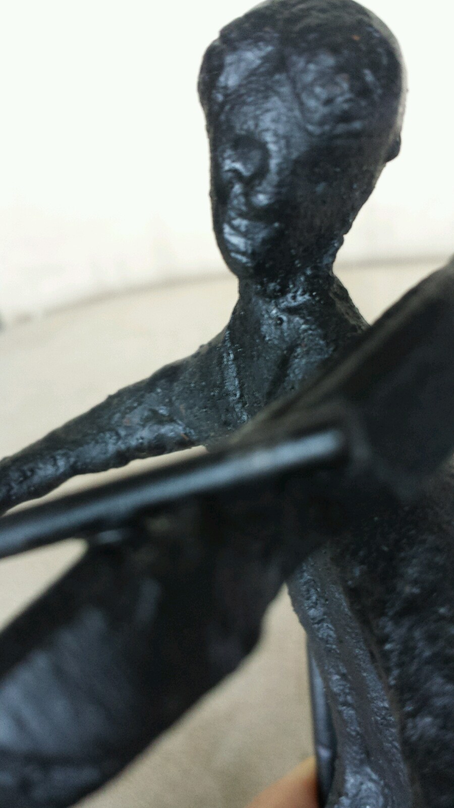 Vintage Black Cast Bronze Sculpure Sitting On Chair Playing Violin Figurine